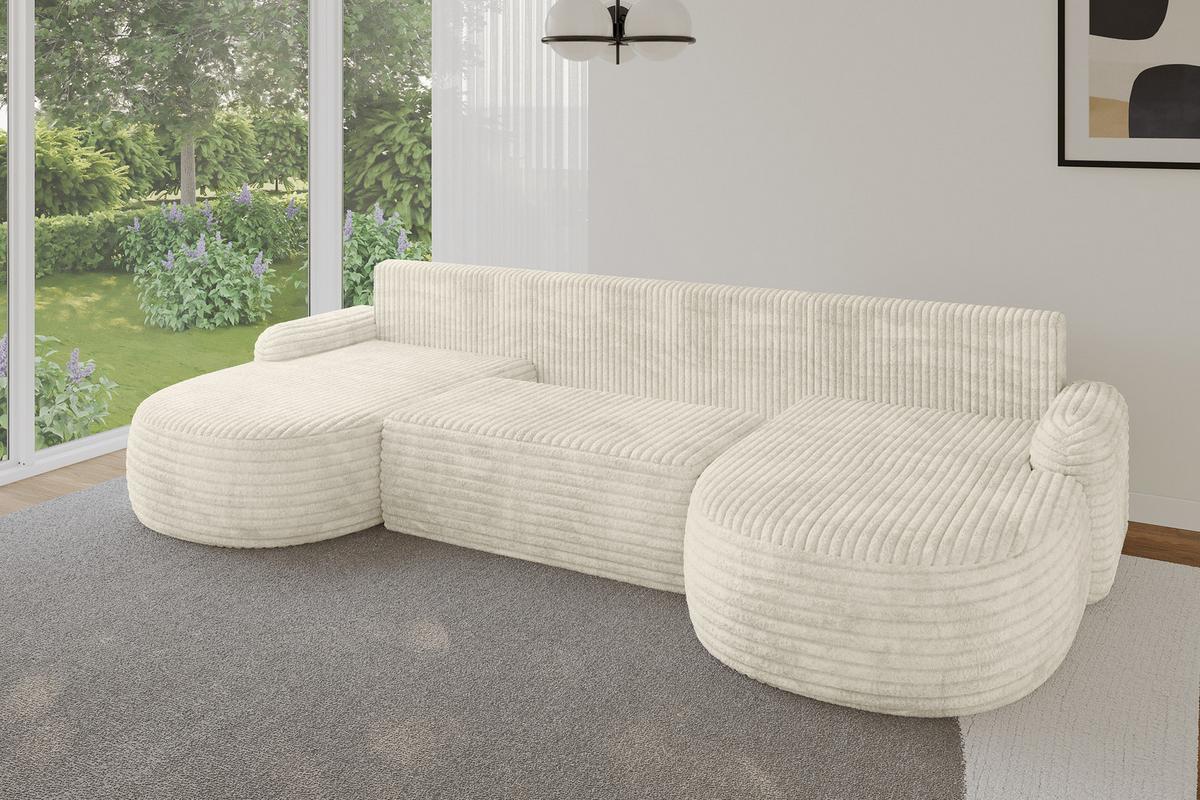 WOHNLANDSCHAFT mit Schlaffunktion und Bettkasten LIRA-U - 335x172x89 Creme - Ecru, Holzwerkstoff/Textil (335/89/172cm) - ALTDECOR