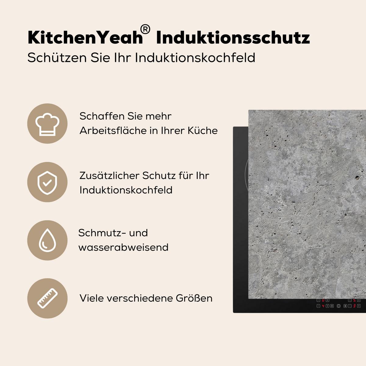 HERDABDECKPLATTE Beton - Schiefer - Grau - Struktur aus Beton Ceranfeldabdeckung 80x52 cm - Hellgrau, Kunststoff (80/52/0.2cm) - MuchoWow