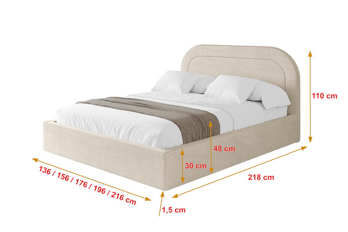 POLSTERBETT mit Bettkasten und Lattenrost, Bett mit Matratze H3/H4 - LERAY 160x200 Beige - Creme, Holzwerkstoff/Textil (160/200cm) - ALTDECOR