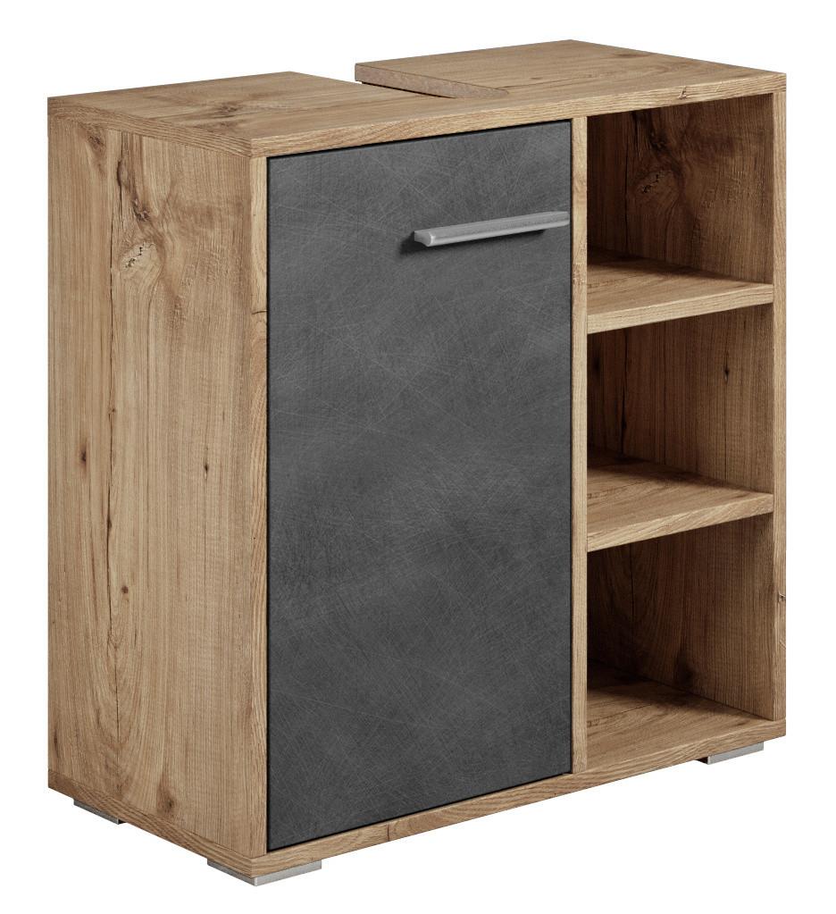 WASCHBECKENUNTERSCHRANK Neptunus 1 Tür Kastanien Eiche mit Grau - 60 x 30 x 60 cm - Eichefarben/Grau, Holz (60/60/28cm) - Badplaats