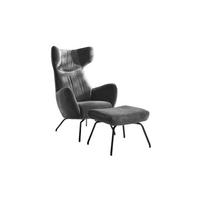 SESSEL MIT HOCKER LOTTE Grau Velvet - Schwarz/Grau, Textil (79/117/82cm) - KAWOLA