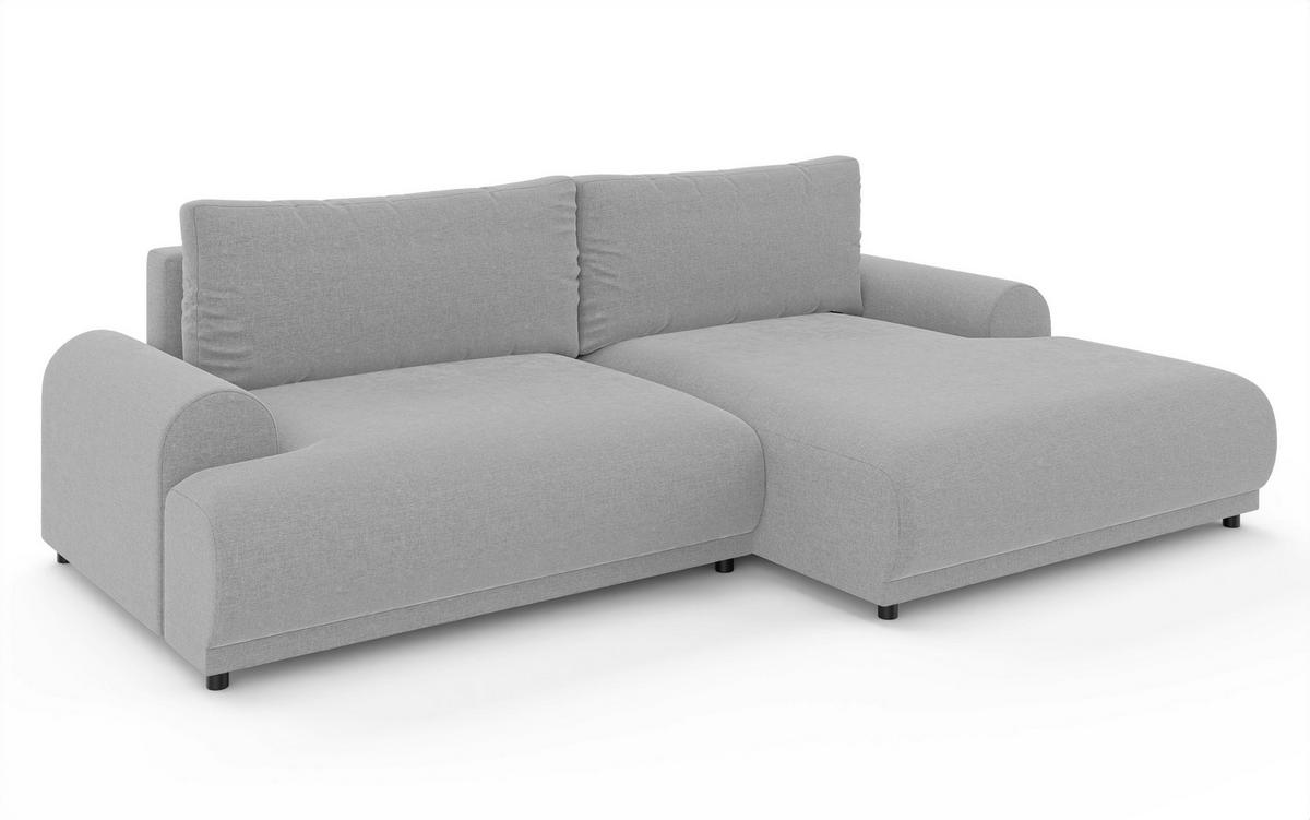 ECKSOFA mit Schlaffunktion, Bettkasten, extrabreite Ottomane rechts, abgerundete Armlehnen, B240/T145/H81 cm, Chenille Hellgrau / 21025 - Hellgrau/Schwarz, Kunststoff/Textil (240/145cm) - luma-home