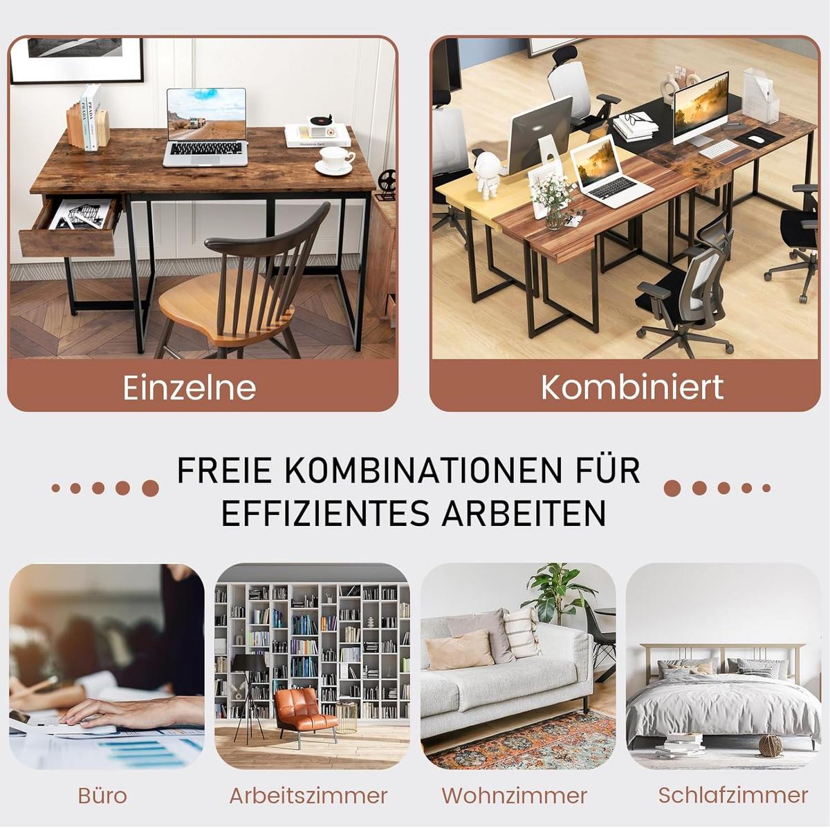 SCHREIBTISCH 75cm Vintage Eiche Dekor - Braun, Holz (55/120/75cm) - COSTWAY