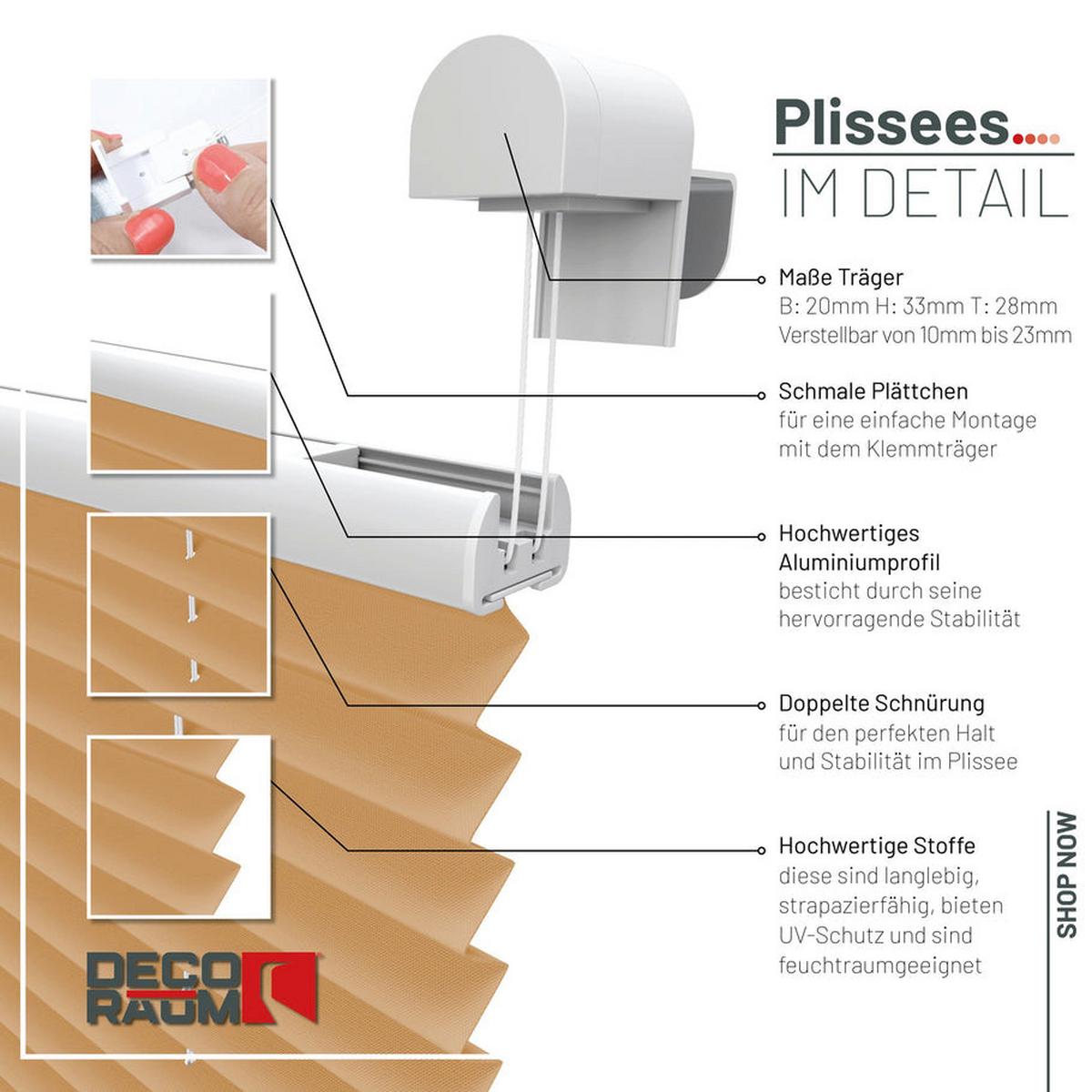 PLISSEE Basic 95 x 150cm Klemmfix ohne Bohren - Cappuccino, Textil (95/150cm) - Deco-Raum