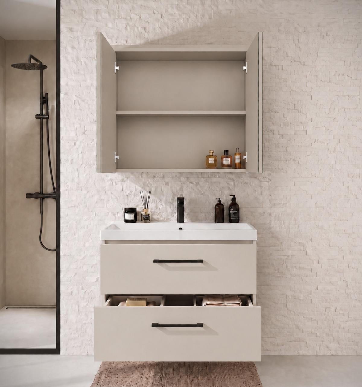 BADMÖBEL-SET Florence 2 Teile Cashmere - 80 x 40 x 51 cm - Kaschmir, Holz (80/54/40cm) - Badplaats