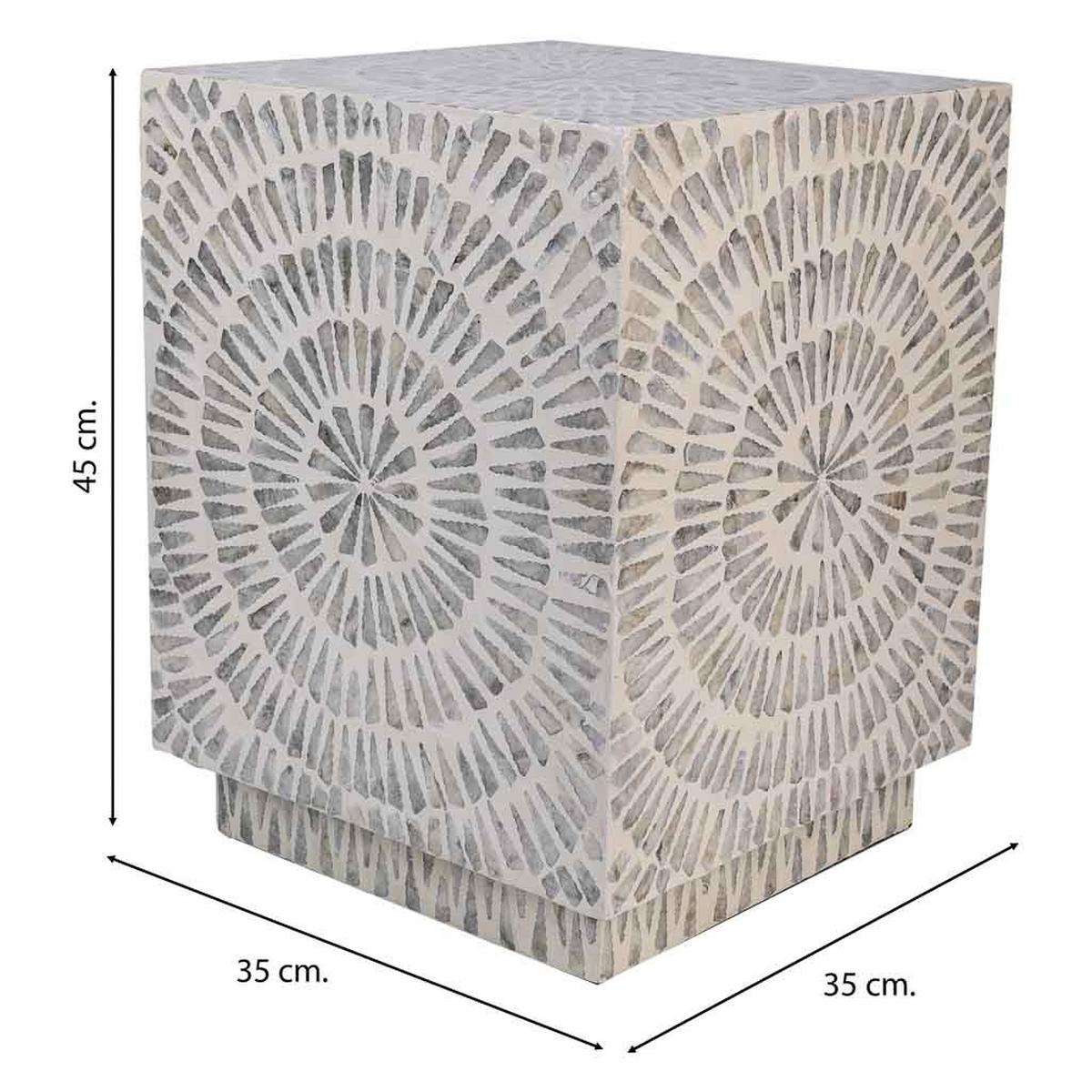 HOCKER aus Holz und Capiz, grau, 35x45cm - Grau, Holz (35/45/35cm) - Wanderlust