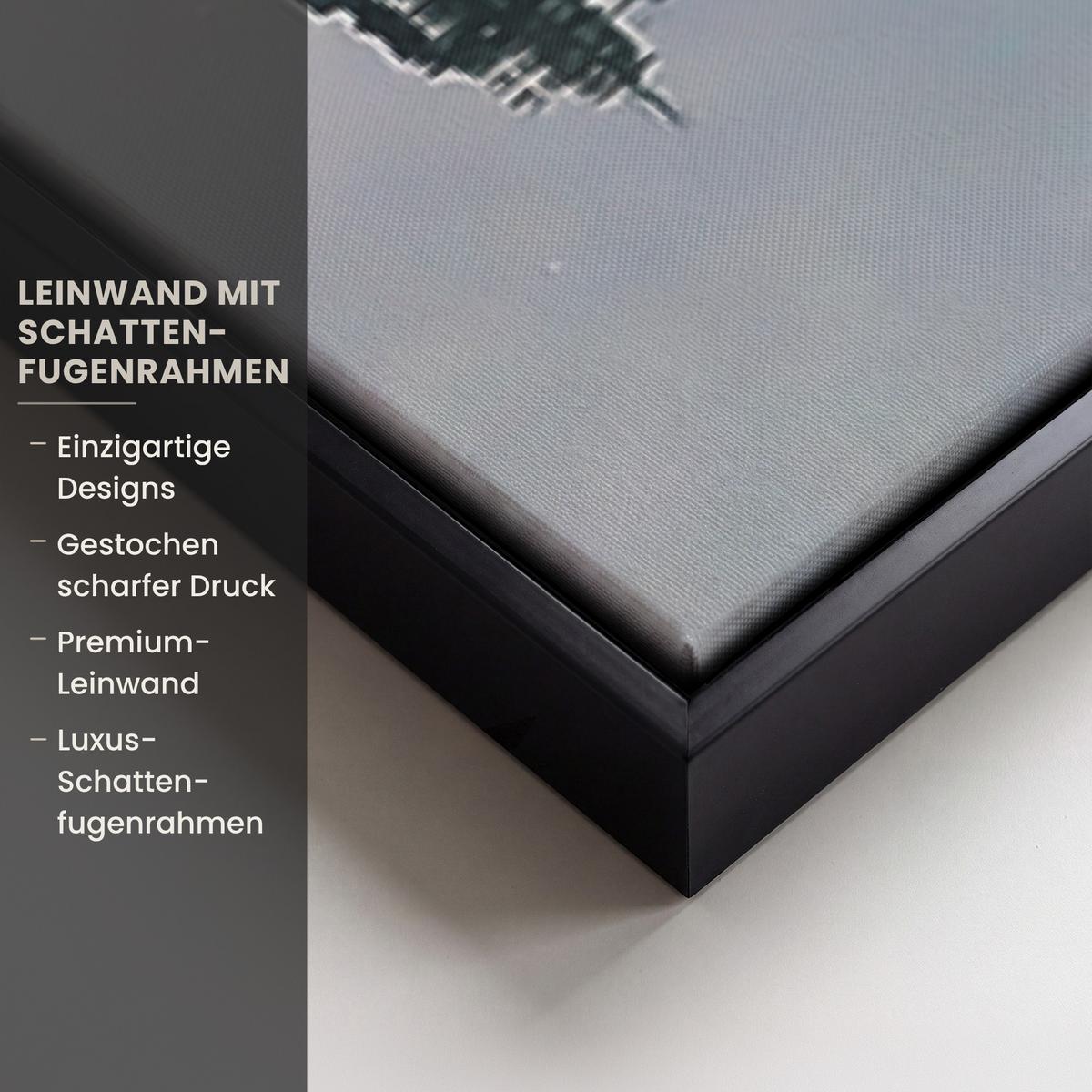 LEINWAND Bilder mit Rahmen - Natur - Bäume - Berge - See - Wasser - 100x150 - Hellgrün, Textil (100/150cm) - MuchoWow