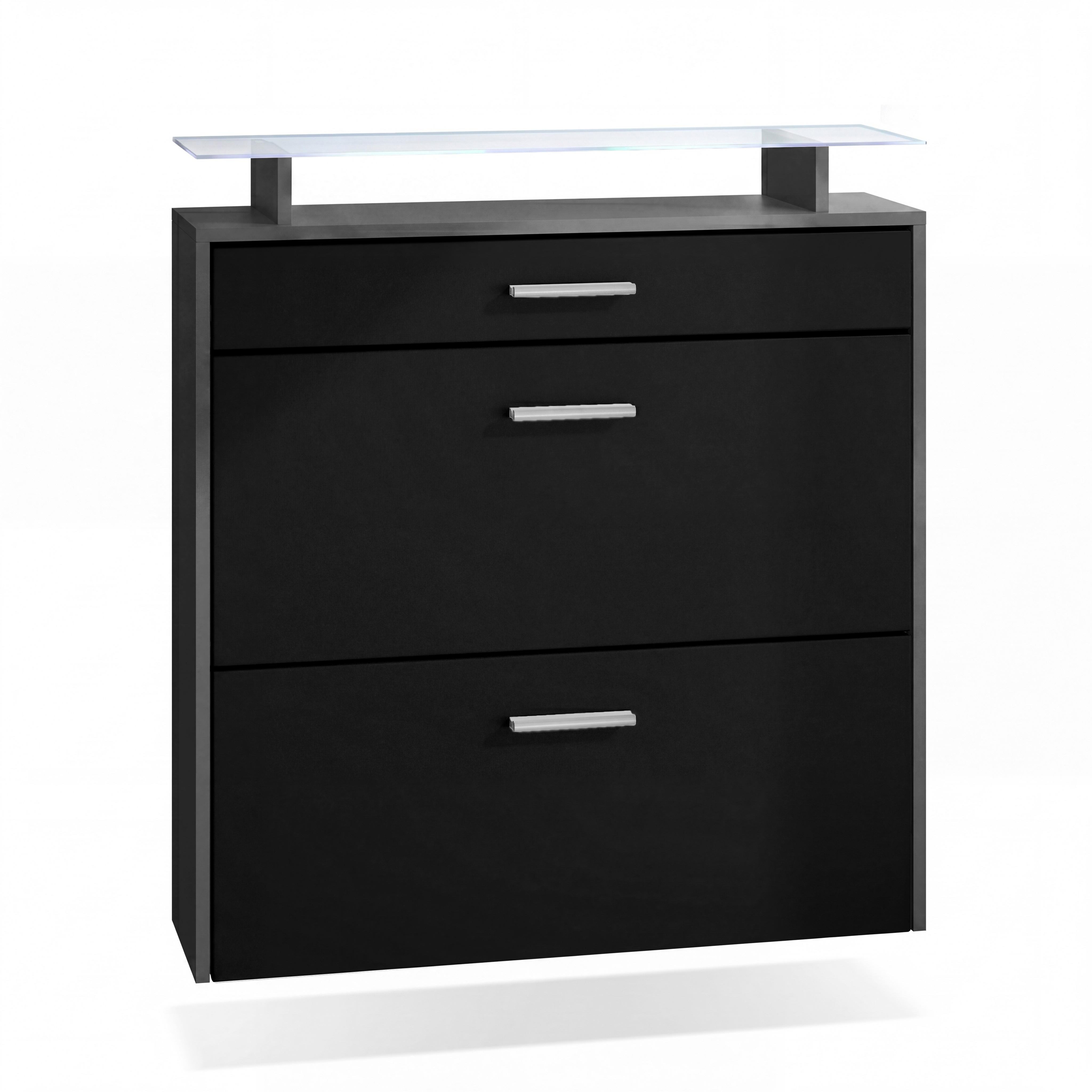 SCHUHSCHRANK Malea Fronten in Schwarz matt - Schwarz, Holzwerkstoff (89/96/23cm) - Vladon