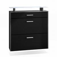 SCHUHSCHRANK Malea Fronten in Schwarz matt - Schwarz, Holzwerkstoff (89/96/23cm) - Vladon