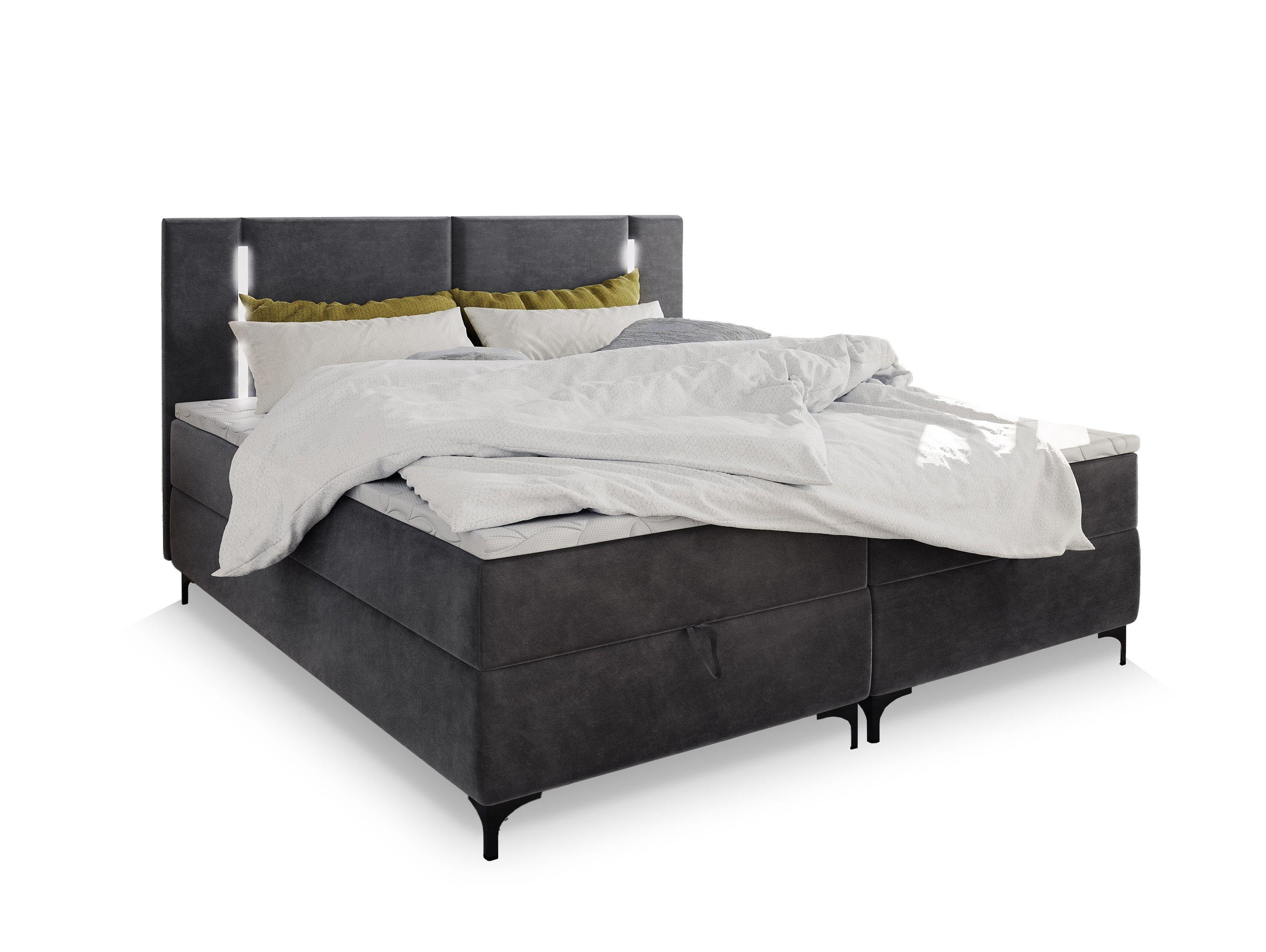 BOXBETT ALBA 180x200 cm mit Matratze und Topper - Grau - Grau, Holz (180/200cm) - MASSENO