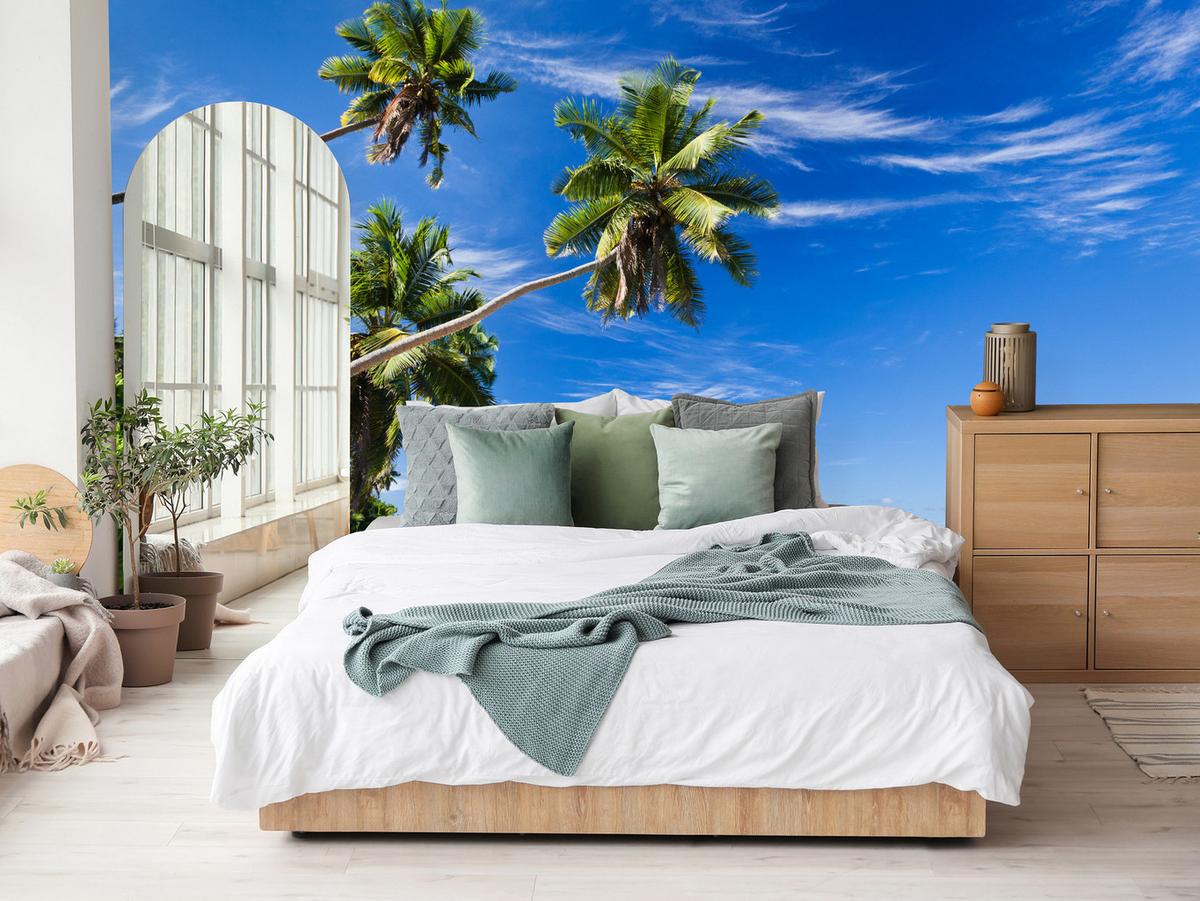 FOTOTAPETE Strand Ozean Palmen Landschaft 3D 300x210 - Türkis/Blau, Papier (300/210cm) - Muralo