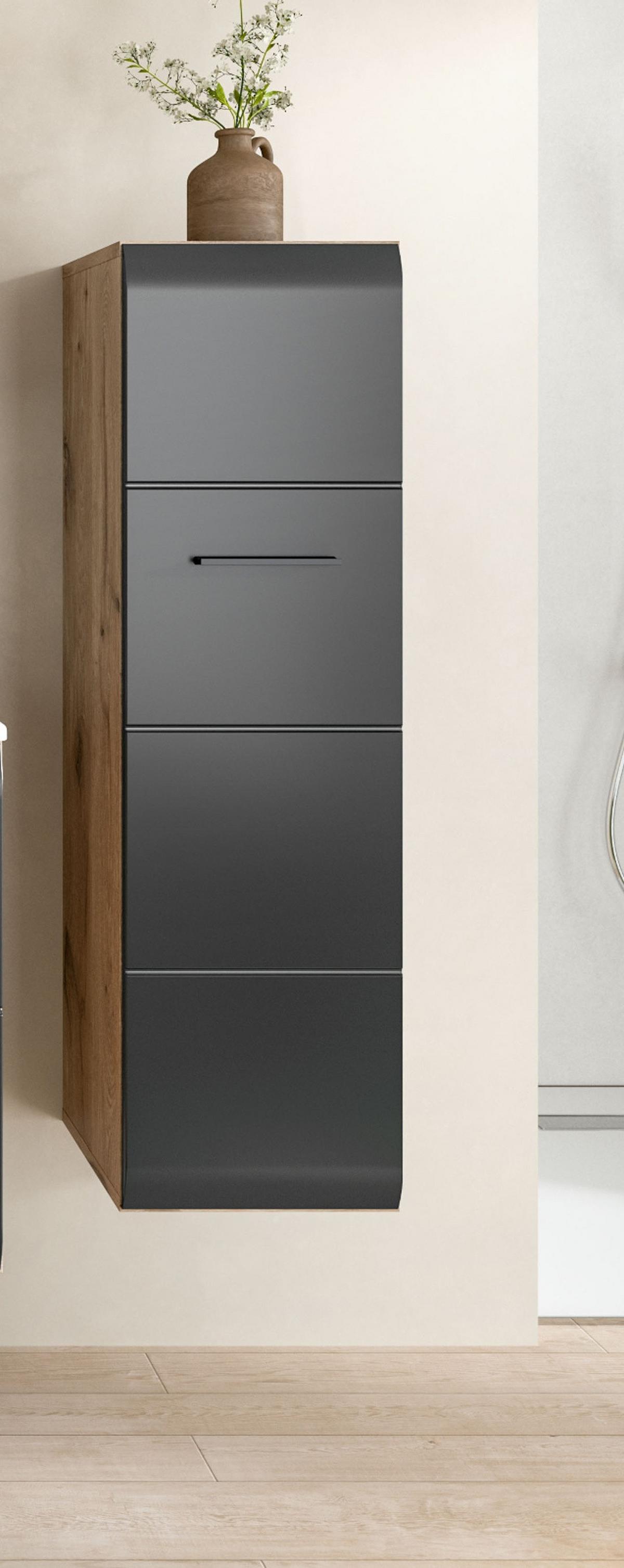 MIDISCHRANK schwarz matt, Eiche, Bad Kommode hängend / stehend 30 cm - Eichefarben/Schwarz, Holzwerkstoff/Kunststoff (30/106/30cm) - Inn.Furn