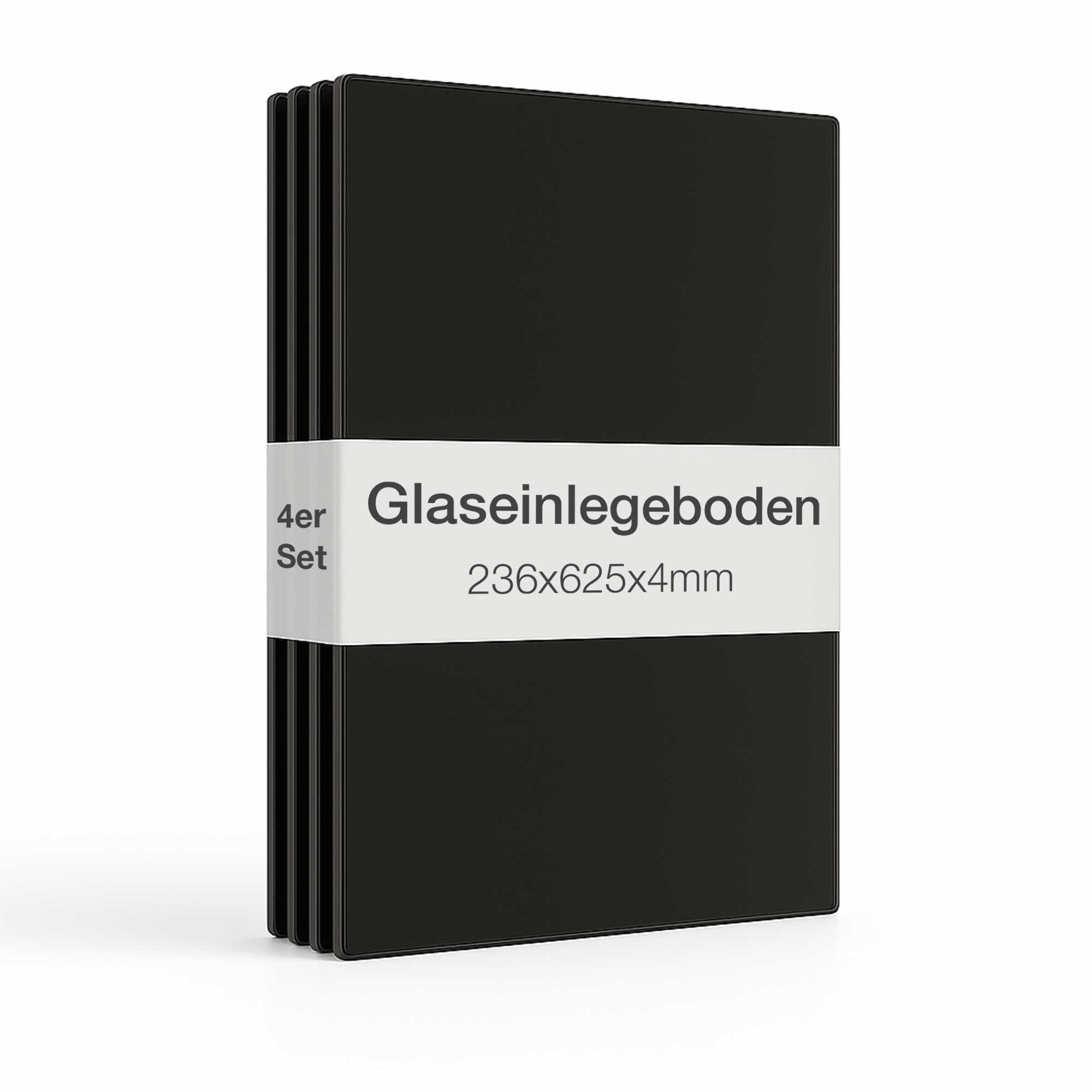 GLASBODEN 4er Set 23,6/62,5/0,4 cm für Standvitrinen 2-türig Erweiterungsset - Schwarz, Glas (62.5/0.4/23.6cm) - K-Möbel
