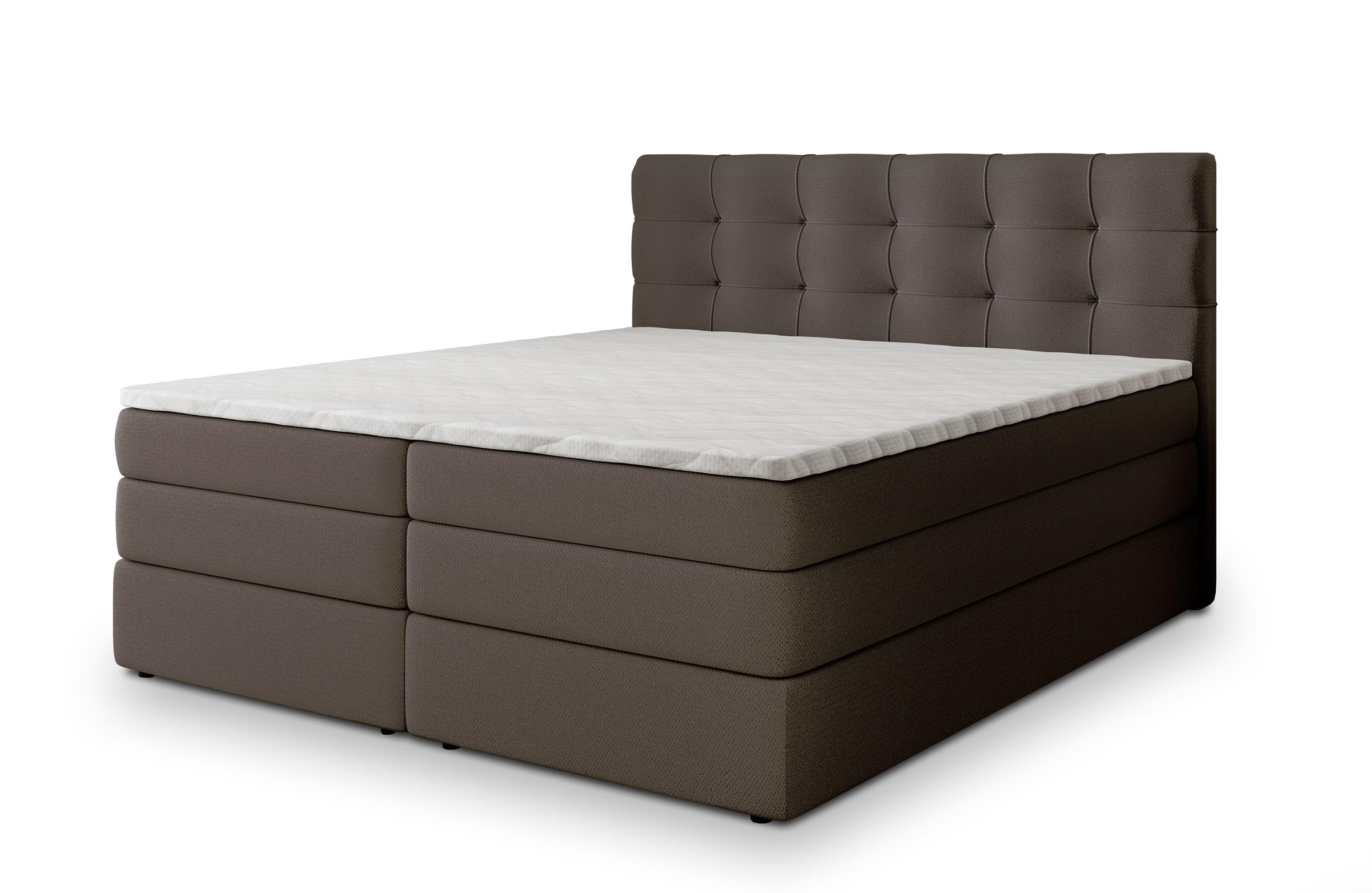 BOXSPRINGBETT AREZI 200x200 cm mit Matratze und Topper, H2+H3 - Braun - Braun, Holz (200/200cm) - MASSENO