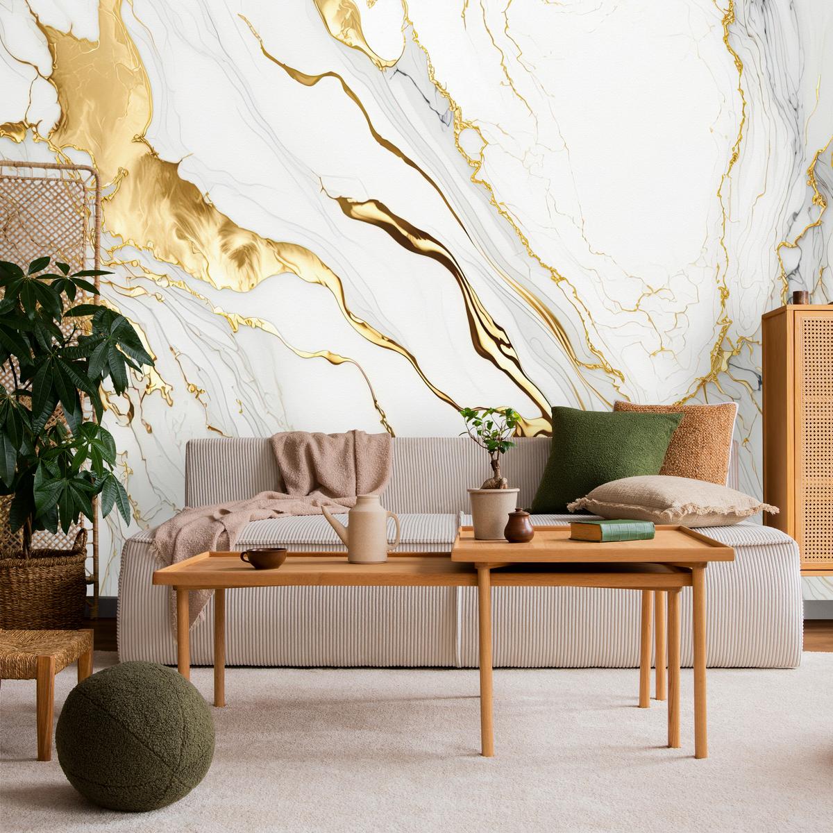 FOTOTAPETE Marmor Abstraktion Glamour Stil 500x350 - Gelb/Beige, Papier (500/350cm) - Muralo