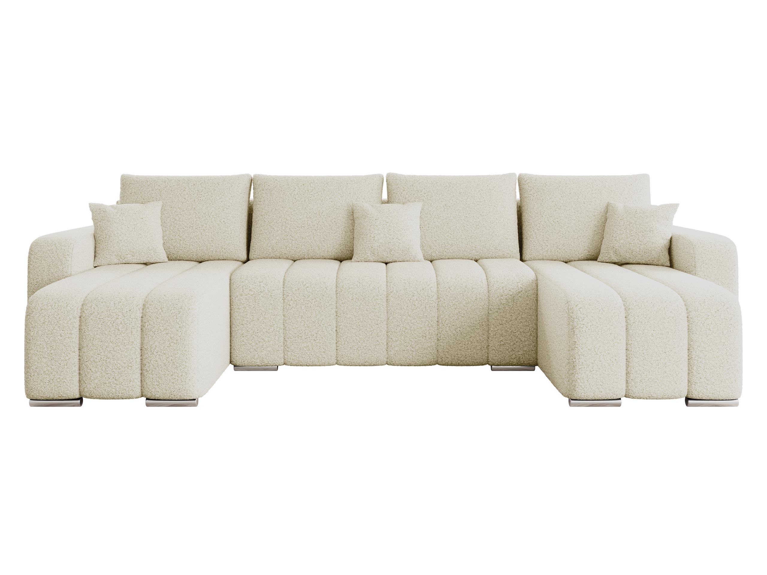WOHNLANDSCHAFT Pufetto U Boucle - Silberfarben/Creme, Holz/Textil (313/86/147cm) - MIRJAN24