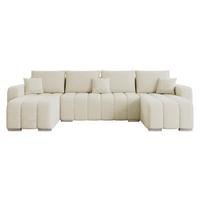 WOHNLANDSCHAFT Pufetto U Boucle - Silberfarben/Creme, Holz/Textil (313/86/147cm) - MIRJAN24