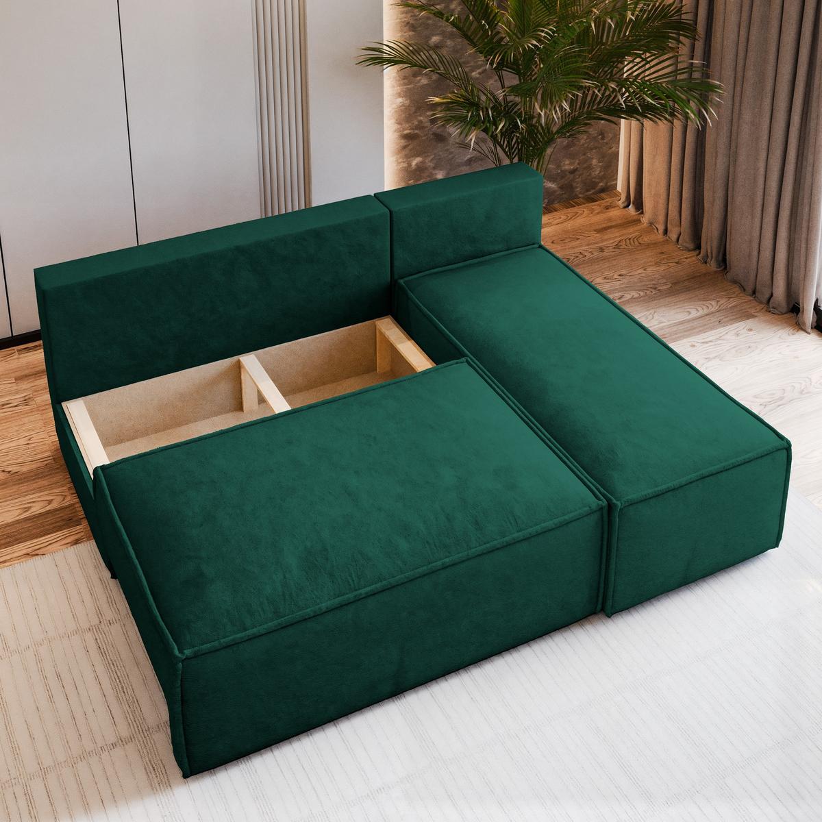 ECKSOFA BRISO M Grün Velours-Stoff mit Schlaffunktion - Grau/Grün, Holz/Kunststoff (200/140cm) - MASSENO