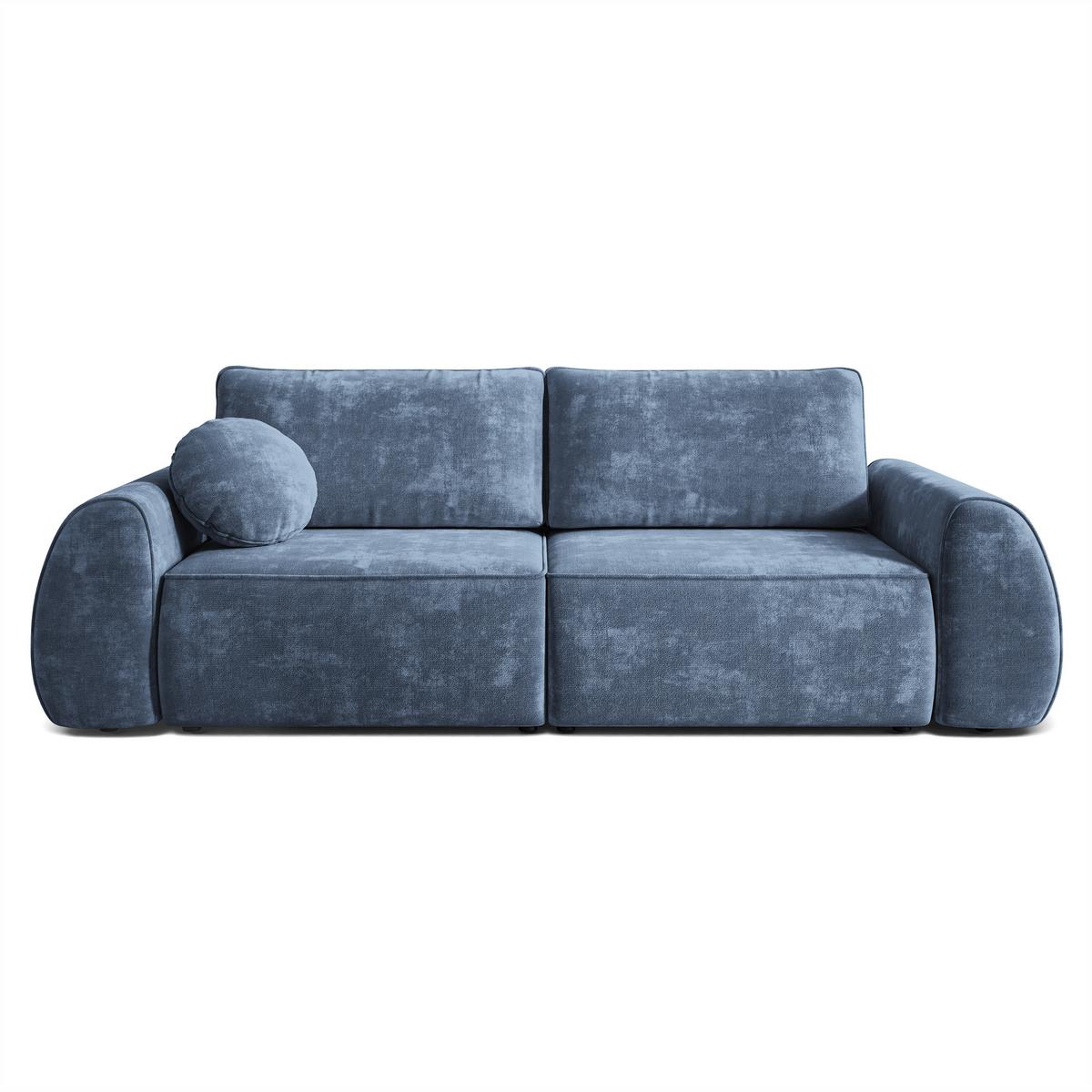 BETTSOFA ZEFEO Blau Chenille-Stoff mit Schlaffunktion - Blau, Textil (264/96/106cm) - MASSENO