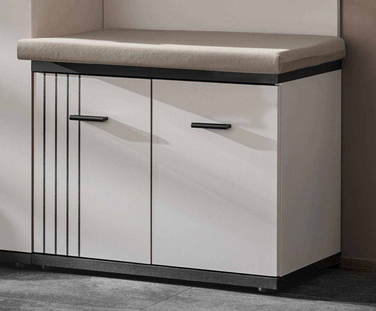 GARDEROBENBANK Kaschmir, schwarz 60 x 46 cm, Garderobenbank mit Streifenmuster - Kaschmir/Schwarz, Holzwerkstoff/Kunststoff (60/46/32cm) - Inn.Furn