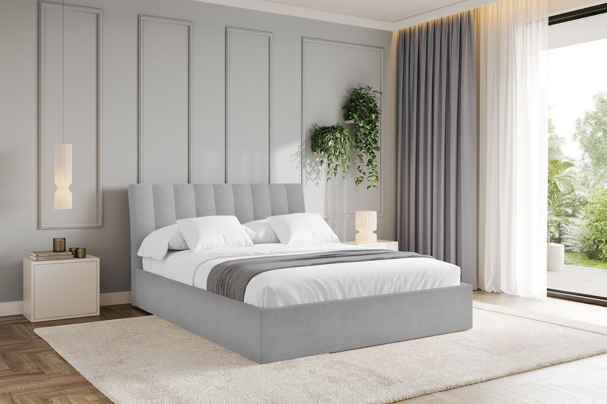 POLSTERBETT mit Bettkasten und Lattenrost, Boxbett ohne Matratze - ILAN 160x200 Grau - Hellgrau, Holzwerkstoff/Textil (160/200cm) - ALTDECOR