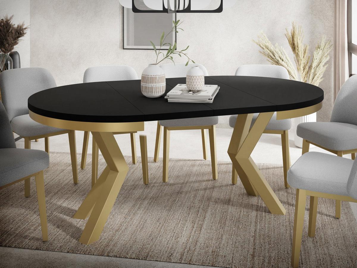 ESSTISCH Clara Gold runder ausziehbarer, Schwarz 120-200/120/76 cm - Goldfarben/Schwarz, Holzwerkstoff/Metall (120/196/76cm) - WFL GROUP