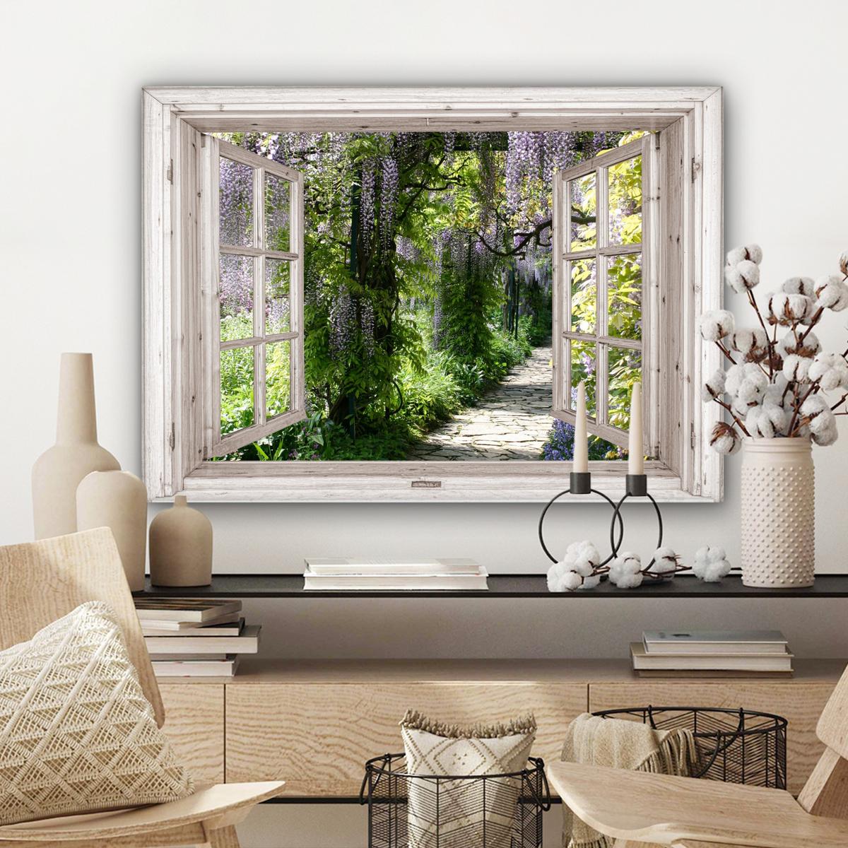 LEINWANDBILD Blauer Regen - Blumen - Aussicht - Baum - Frühling Wandbilder 80x60 cm - Grün, Textil (80/60cm) - MuchoWow