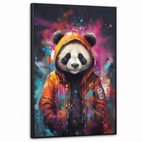 LEINWAND Bilder mit Rahmen - Panda - Jacke - Graffiti - Orange - 100x150 - Orange, Textil (100/150cm) - MuchoWow