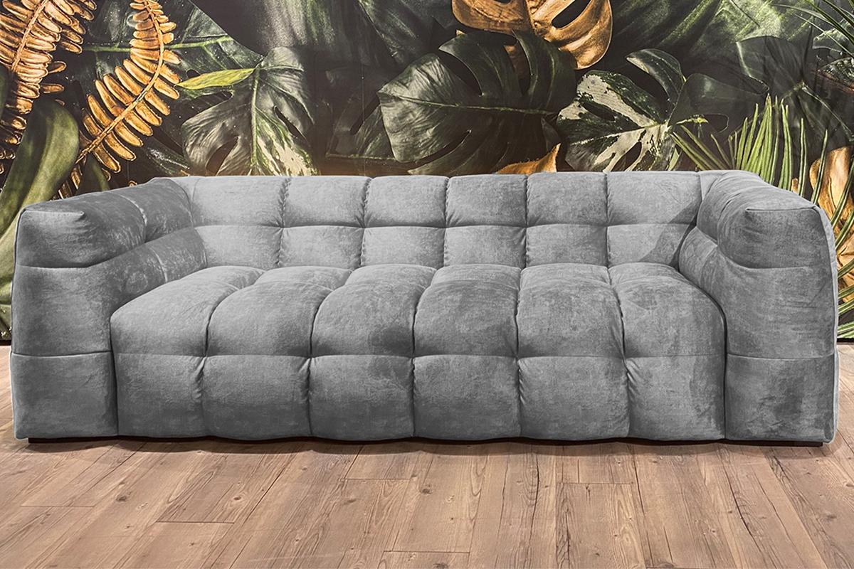 SOFA RIO Hellgrau Velvet - Hellgrau/Schwarz, Textil (236/68/105cm) - KAWOLA