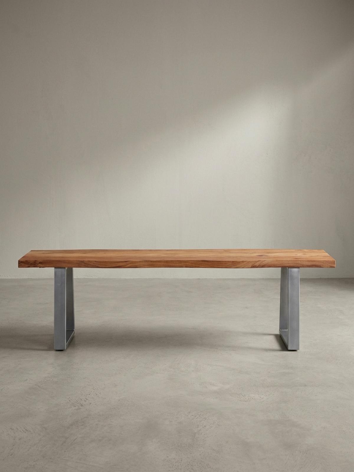ESSZIMMERBANK Massivholz Metall Baumkante Chromgestell, Akazie 160x40x46 cm - Silberfarben/Braun, Holz/Metall (160/46/40cm) - KADIMA DESIGN