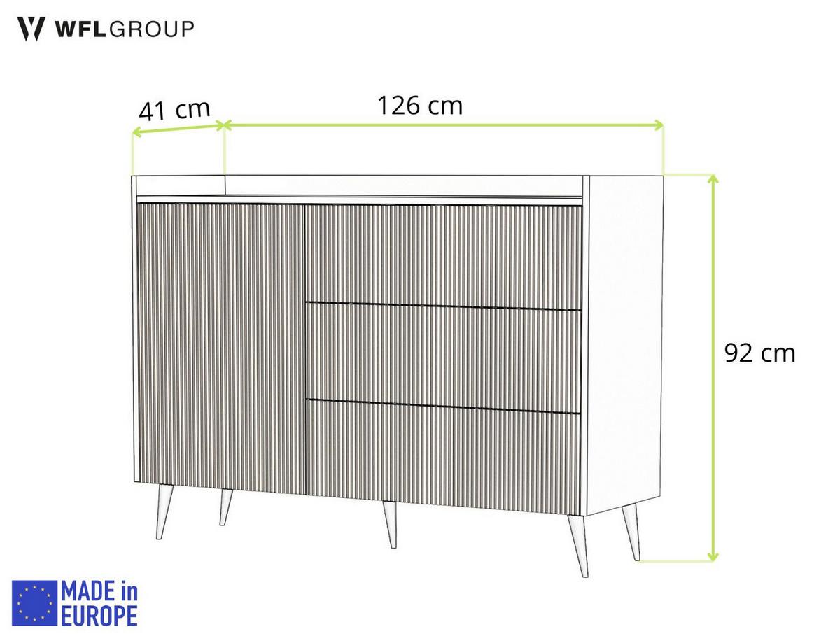 KOMMODE Arysa in Beige Kaschmir 92/126/41 cm - Kaschmir/Beige, Holzwerkstoff/Metall (126/92/41cm) - WFL GROUP