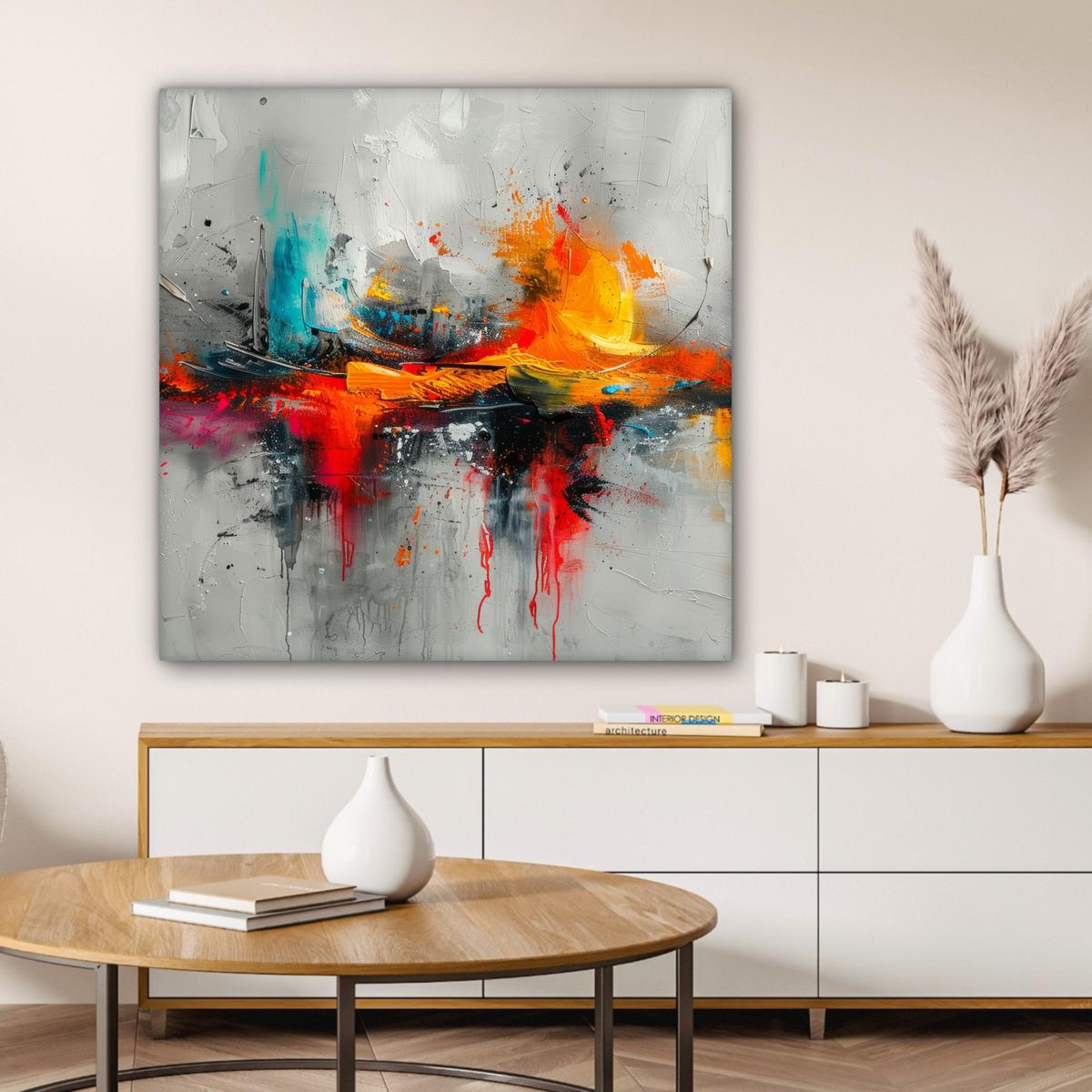 LEINWANDBILD Moderne Kunst - Orange - Grau - Abstrakt Deko Groß 90x90 cm - Hellgrau, Textil (90/90cm) - MuchoWow