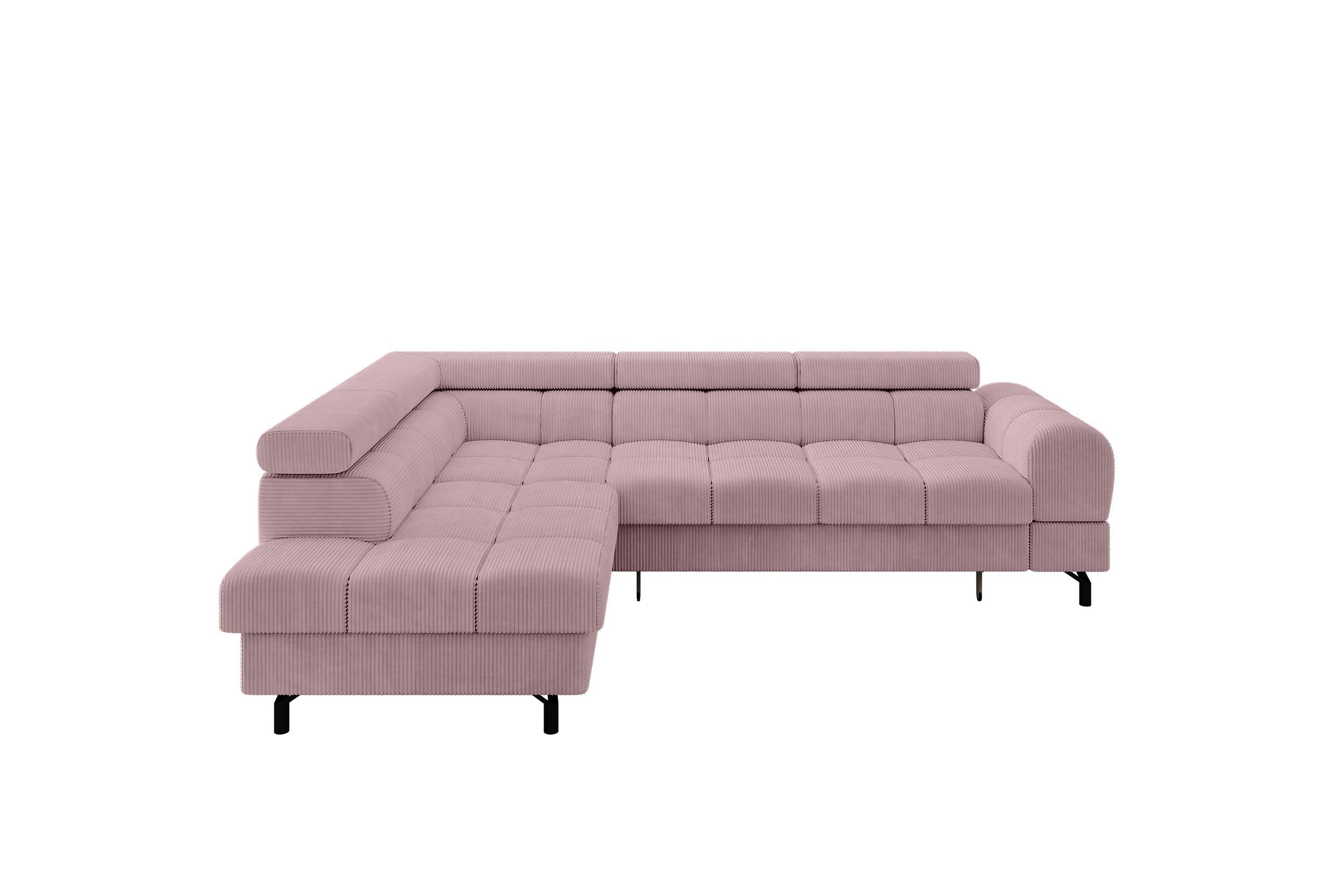 ECKSOFA mit Schlaffunktion Ottomane Links LUMA-L 272x203x70 Rosa Cord - Schwarz/Rosa, Holzwerkstoff/Kunststoff (272/203cm) - ALTDECOR