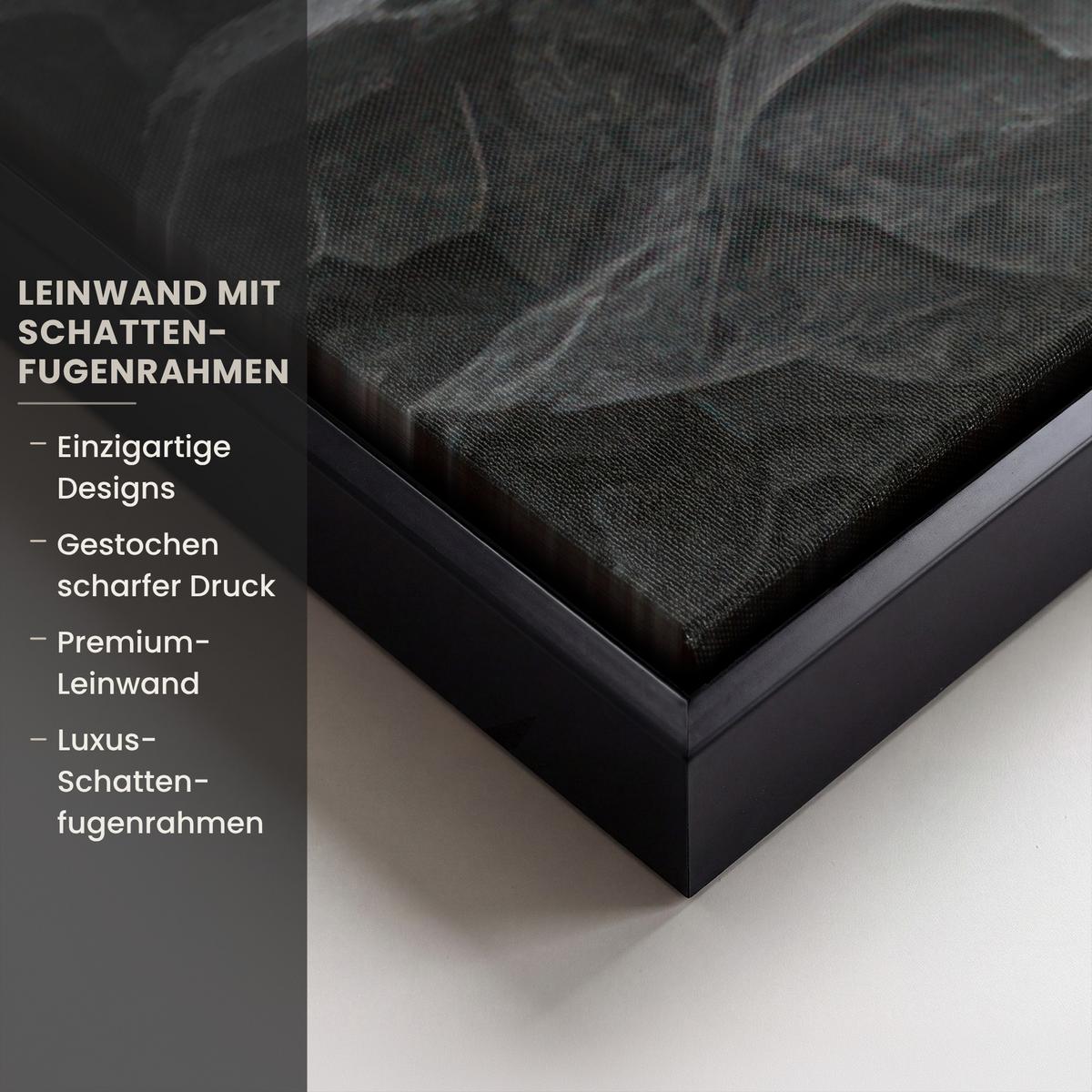 LEINWAND Bilder mit Rahmen - Blätter - Gold - Baum - Fels - 120x80 - Schwarz, Textil (120/80cm) - MuchoWow