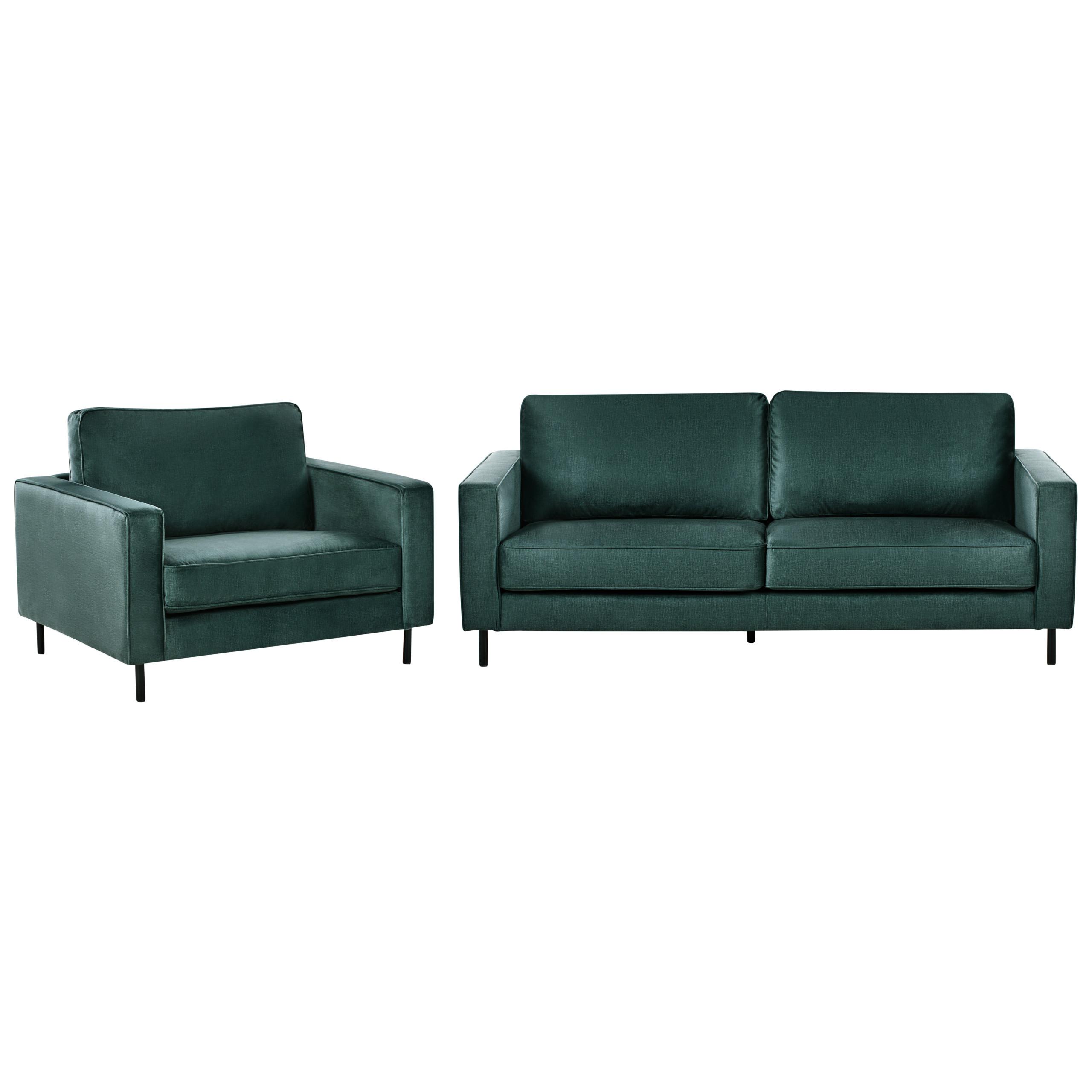 SOFA-SET 4-Sitzer Samtstoff Dunkelgrün Savalen - Dunkelgrün/Schwarz, Textil (204/87/91cm) - Beliani
