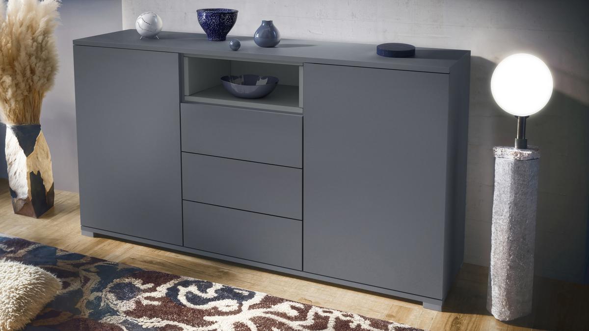 SIDEBOARD Skadu Graphit Seidenmatt - Anthrazit/Graphitfarben, Holzwerkstoff (138.5/75.5/35cm) - Vladon
