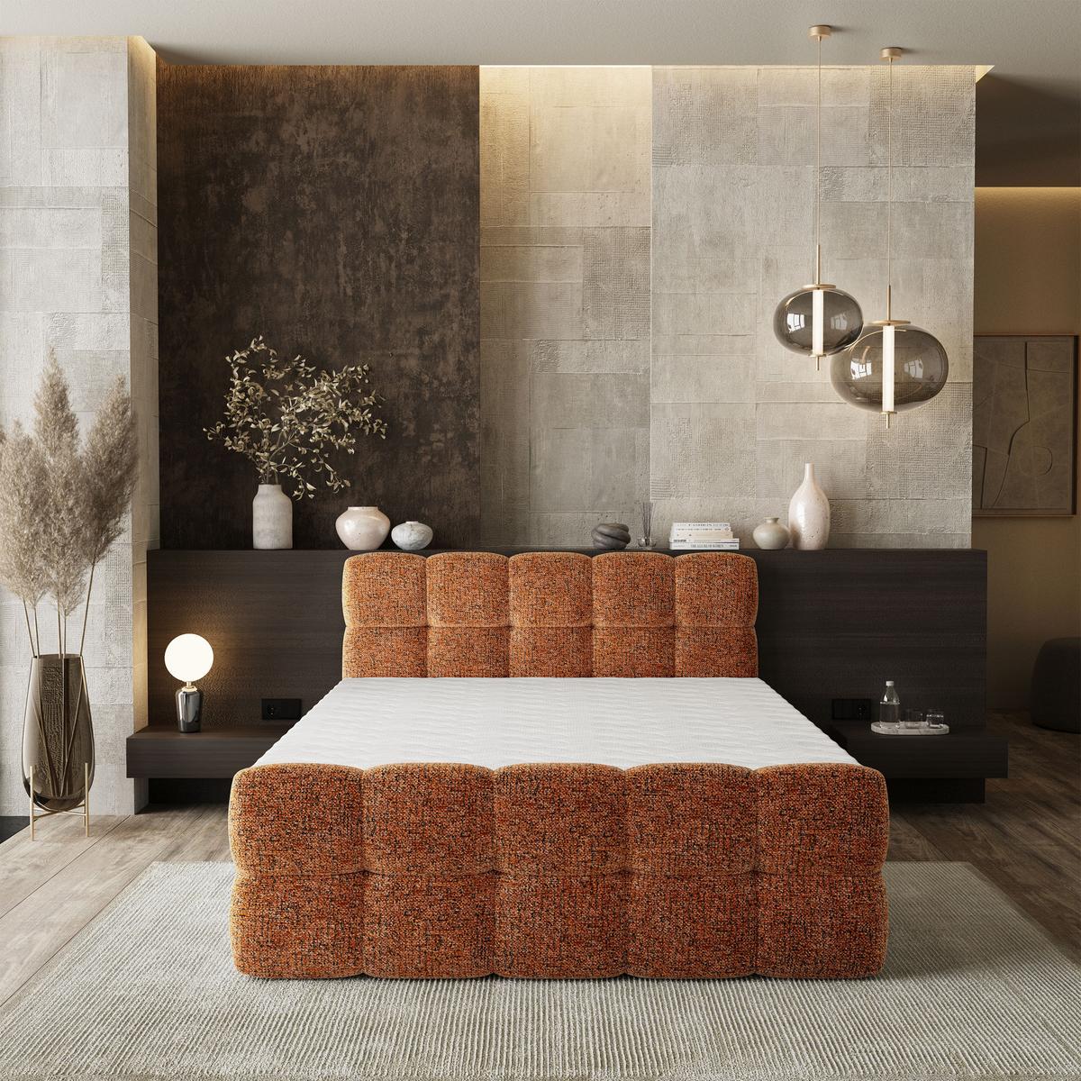 BOXBETT BRUME 180x200 cm mit Matratze und Topper, H2+H3 - Orange - Orange, Holz (180/200cm) - MASSENO