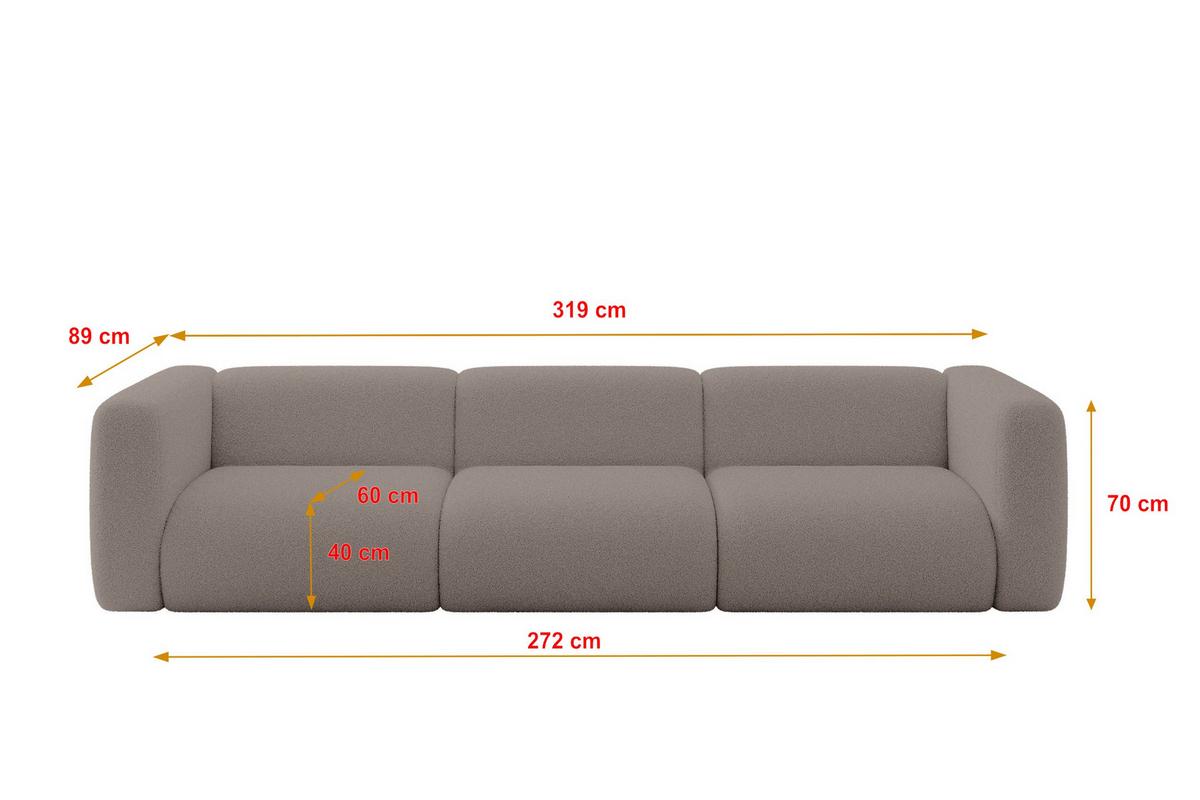 MODULARES Sofa 3-SITZER MIRA-S2 319x89x70 Braun cm Bouclé - Dunkelbraun/Schwarz, Holzwerkstoff/Kunststoff (319/70/89cm) - ALTDECOR