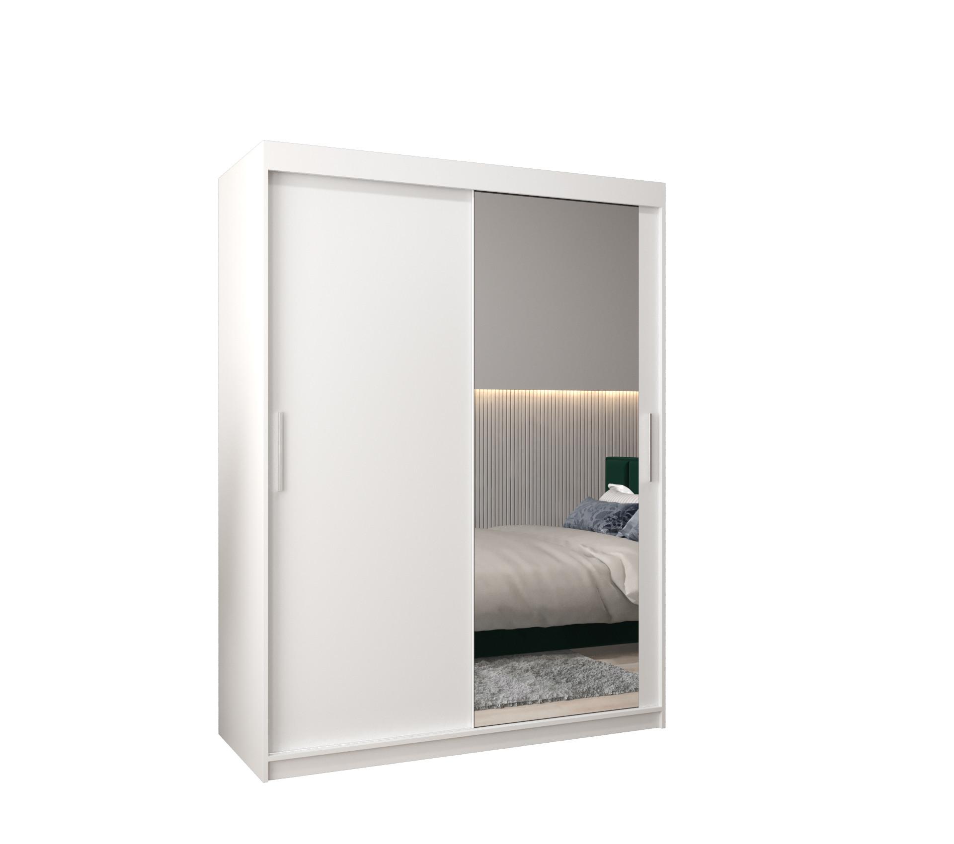SCHWEBETÜRENSCHRANK 200/150/62 2-türig - Silberfarben/Weiß, Holz/Kunststoff (150/200/62cm) - MÖBEL KRYSPOL