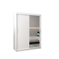 SCHWEBETÜRENSCHRANK 200/150/62 2-türig - Silberfarben/Weiß, Holz/Kunststoff (150/200/62cm) - MÖBEL KRYSPOL