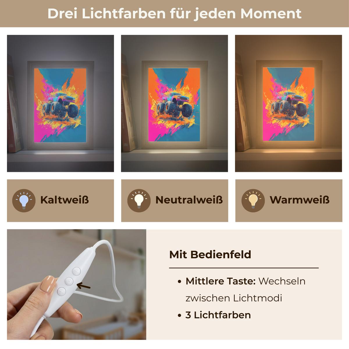 NACHTTISCHLAMPE Monstertruck - Abstrakt - Farbspritzer - Farbenfroh 15x20 cm - Pink, Holzwerkstoff (8/15/20cm) - OnlyWow