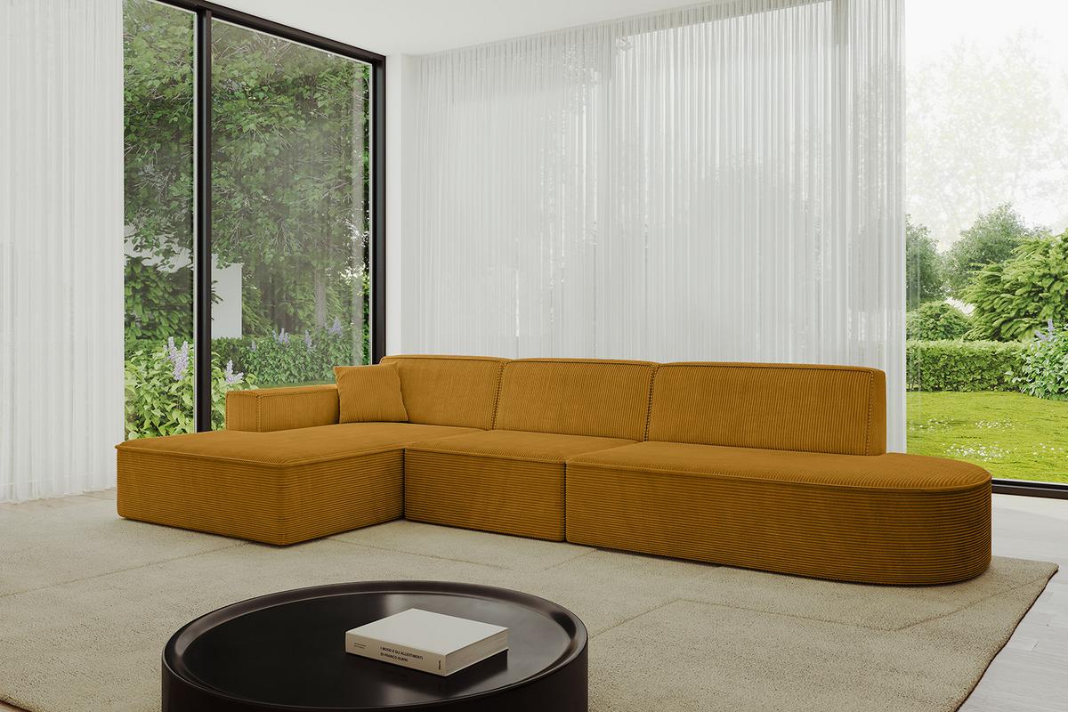 ECKSOFA Ottomane Links IREA-L2-v4 - 327x165x77 cm Senfgelb - Grün, Holzwerkstoff/Textil (327/165cm) - ALTDECOR