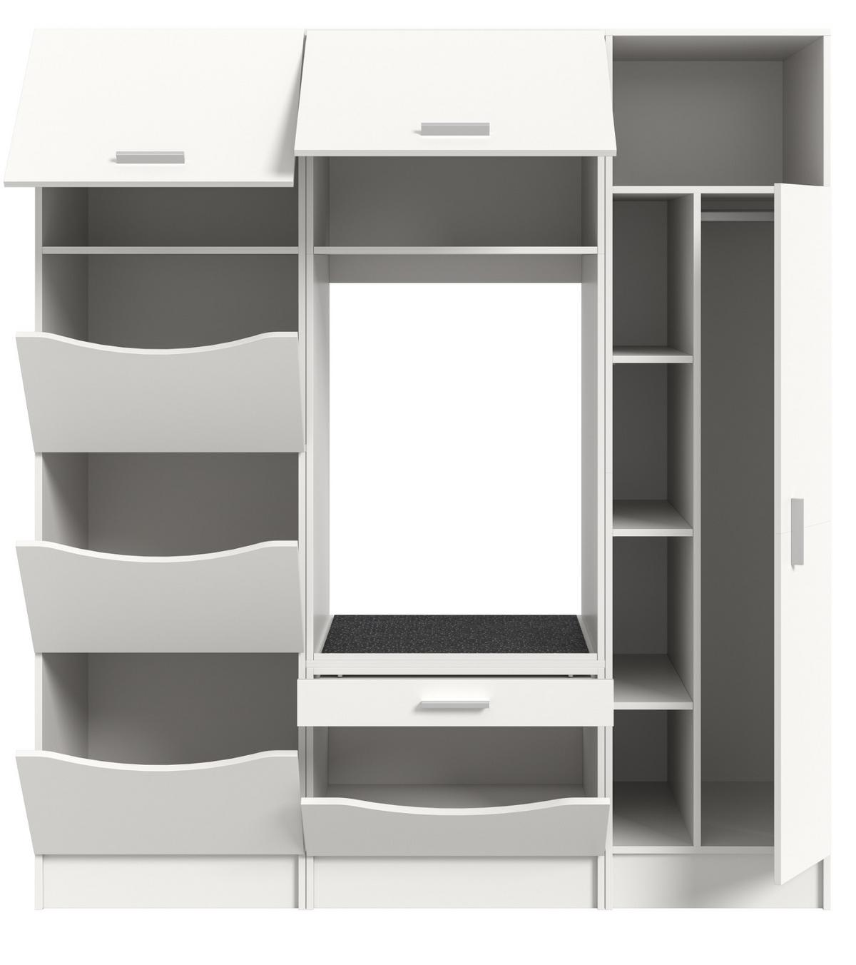 WASCHMASCHINENSCHRANK weiß Set 3-teilig, Waschmaschinenumbau 176 cm mit viel Stauraum - Silberfarben/Weiß, Glas/Holzwerkstoff (176/195/68cm) - Inn.Furn