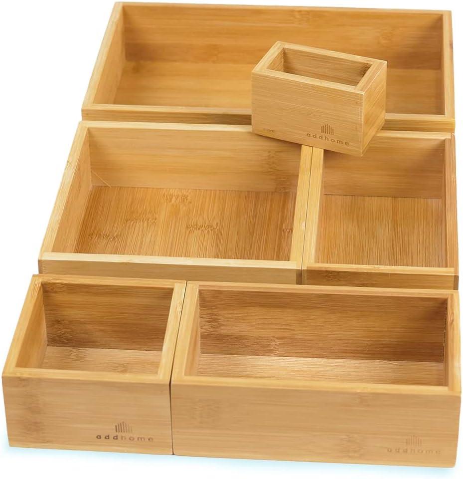 SCHUBLADEN ORGANISATIONSSYSTEM mit 6 Aufbewahrungskisten - Naturfarben, Holz (34/7/27cm) - addhome