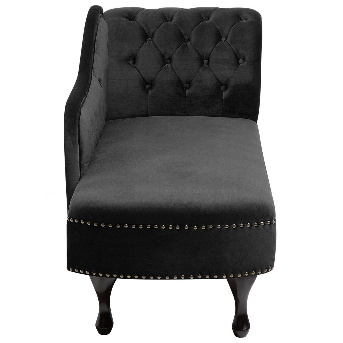 CHAISELONGUE Samtstoff schwarz rechtsseitig Nimes - Dunkelbraun/Schwarz, Textil (170/79/61cm) - Beliani