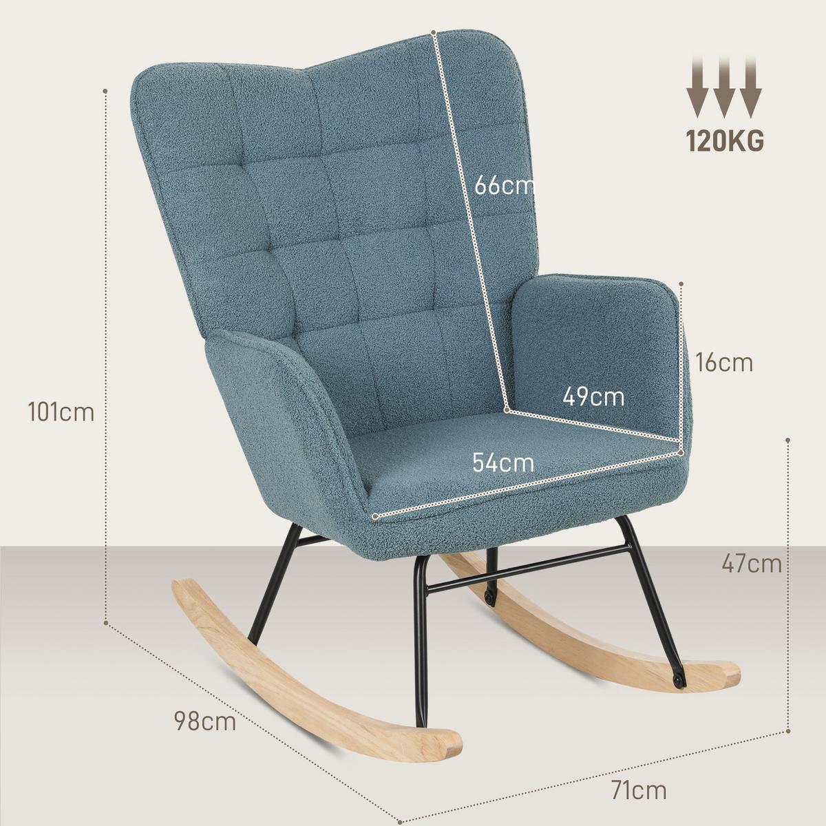 SCHAUKELSTUHL Sessel Relaxsessel bis 120 kg, Polyester, Rosa 98x71x101cm - Naturfarben/Hellblau, Buchenholz/Textil (98/101/71cm) - HOMCOM
