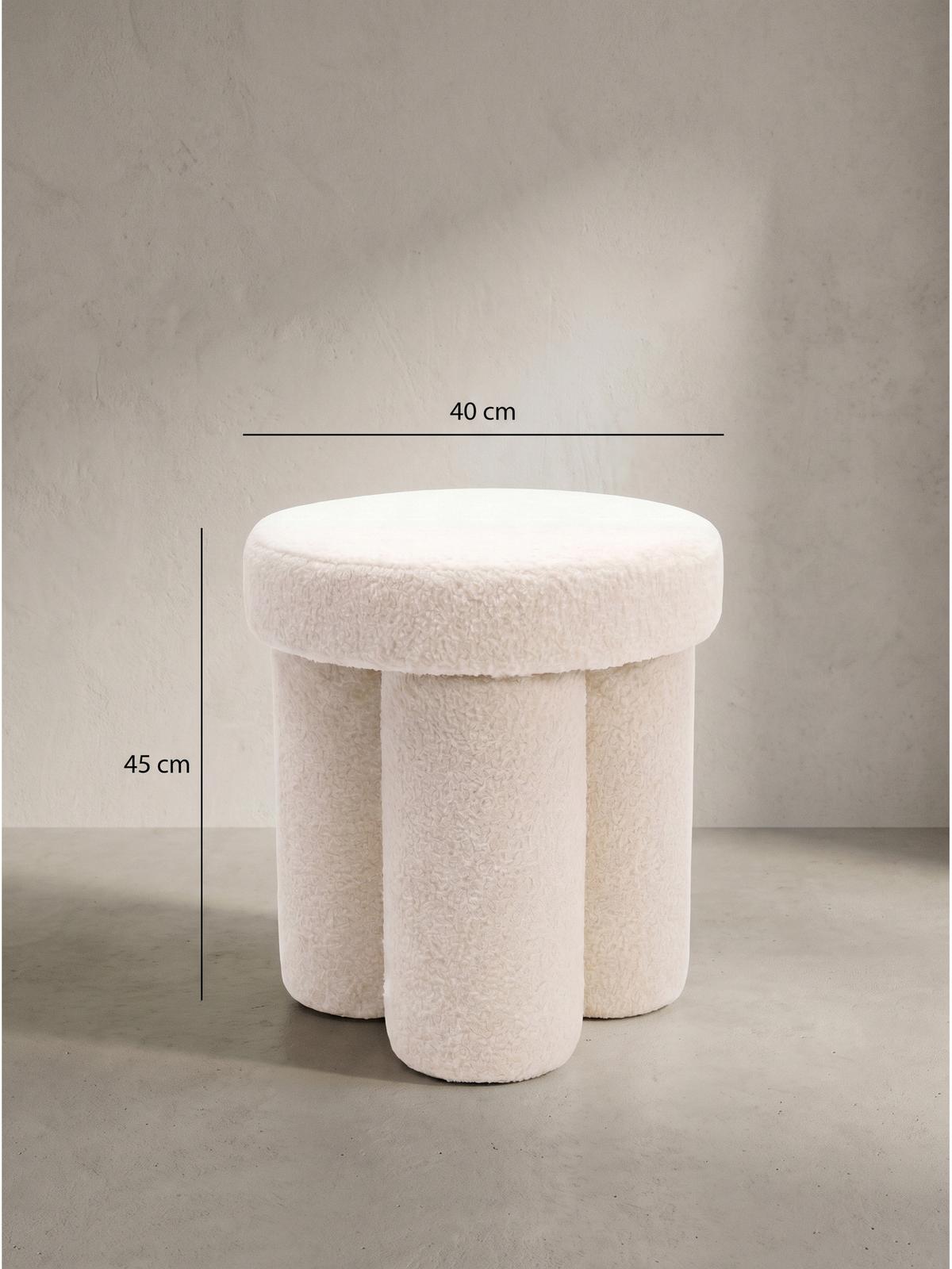SITZHOCKER AVEN, Teddystoff, mit Textilbezug, Creme, Ø 40 x 45 cm - Beige/Creme, Textil (40/45/40cm) - KADIMA DESIGN