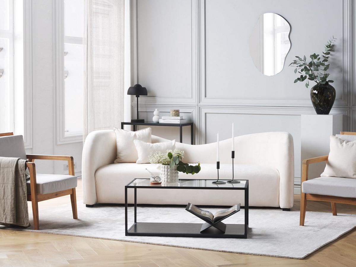 3-SITZER-SOFA Samtstoff Weiß Veltada - Weiß, Textil (205/75/90cm) - Beliani