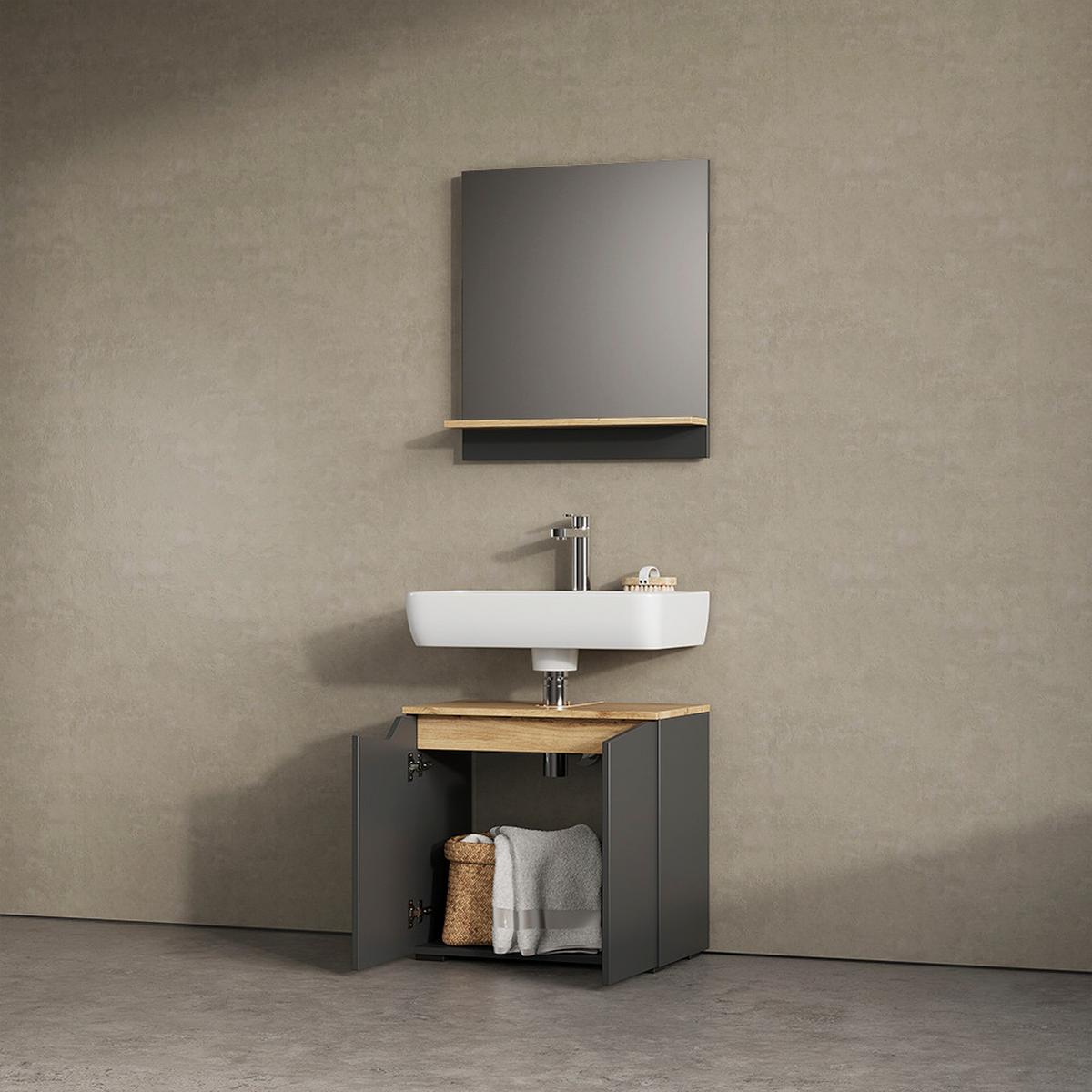 BADMÖBEL-SET Timavo Anthrazit 2 Teile - Anthrazit, Holzwerkstoff (60/57/35cm) - Livinity®
