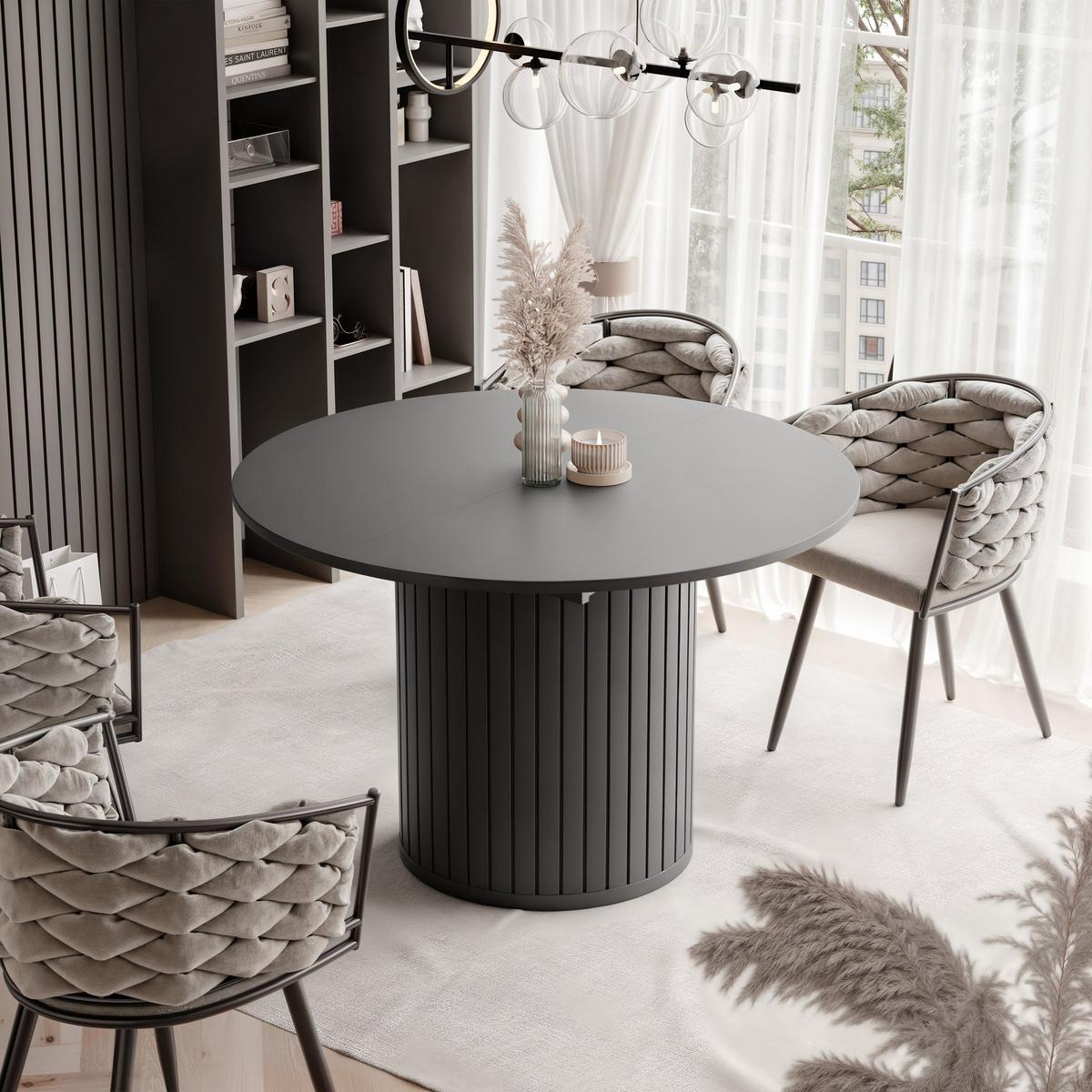 ESSTISCH Ausziehbar, geriffelt 120-160, Schwarz - Schwarz, Holzwerkstoff (120/160/77cm) - Idohome
